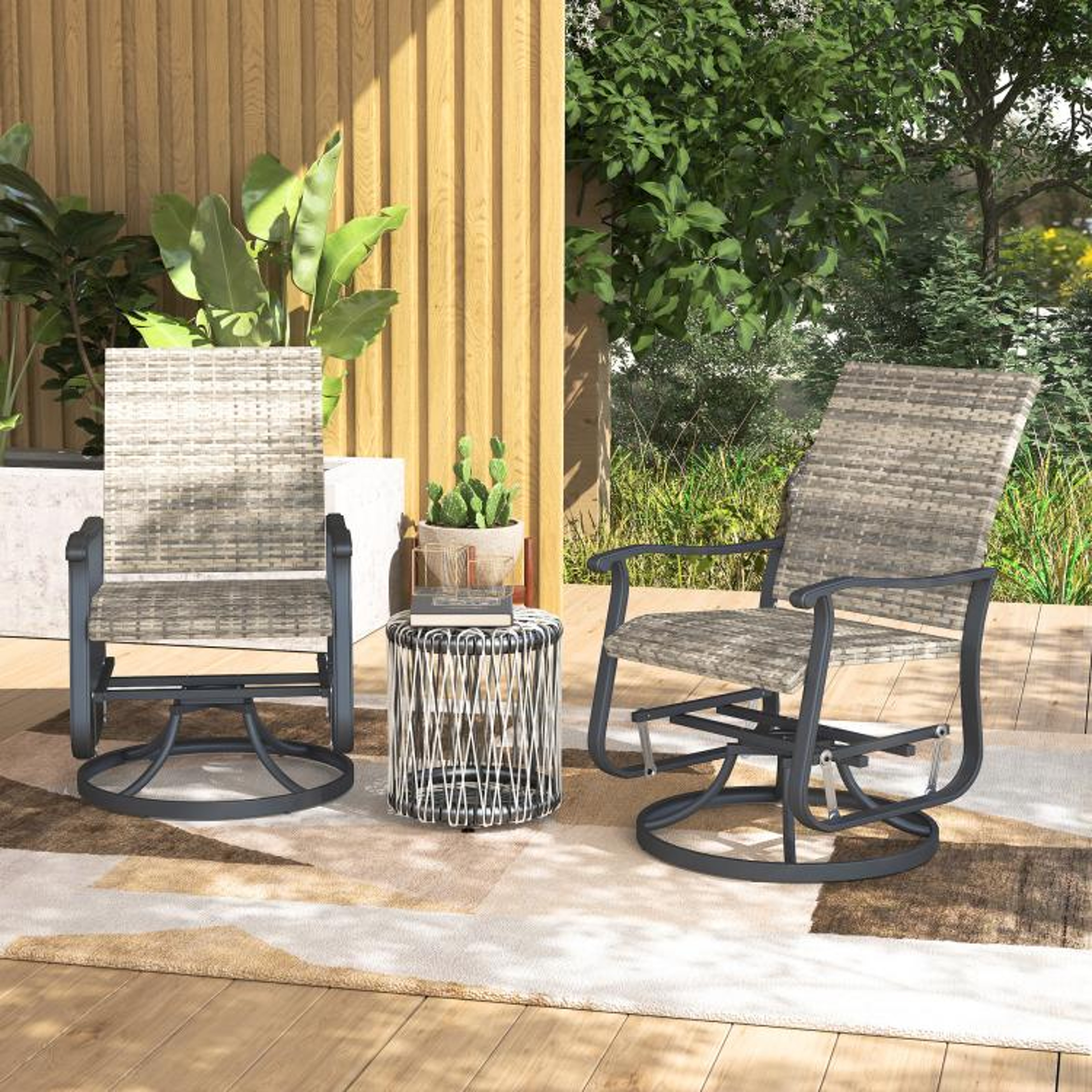 Outdoor Wicker Swivel Glider Chairs Set Of 2 With Steel Frame Yellow 3