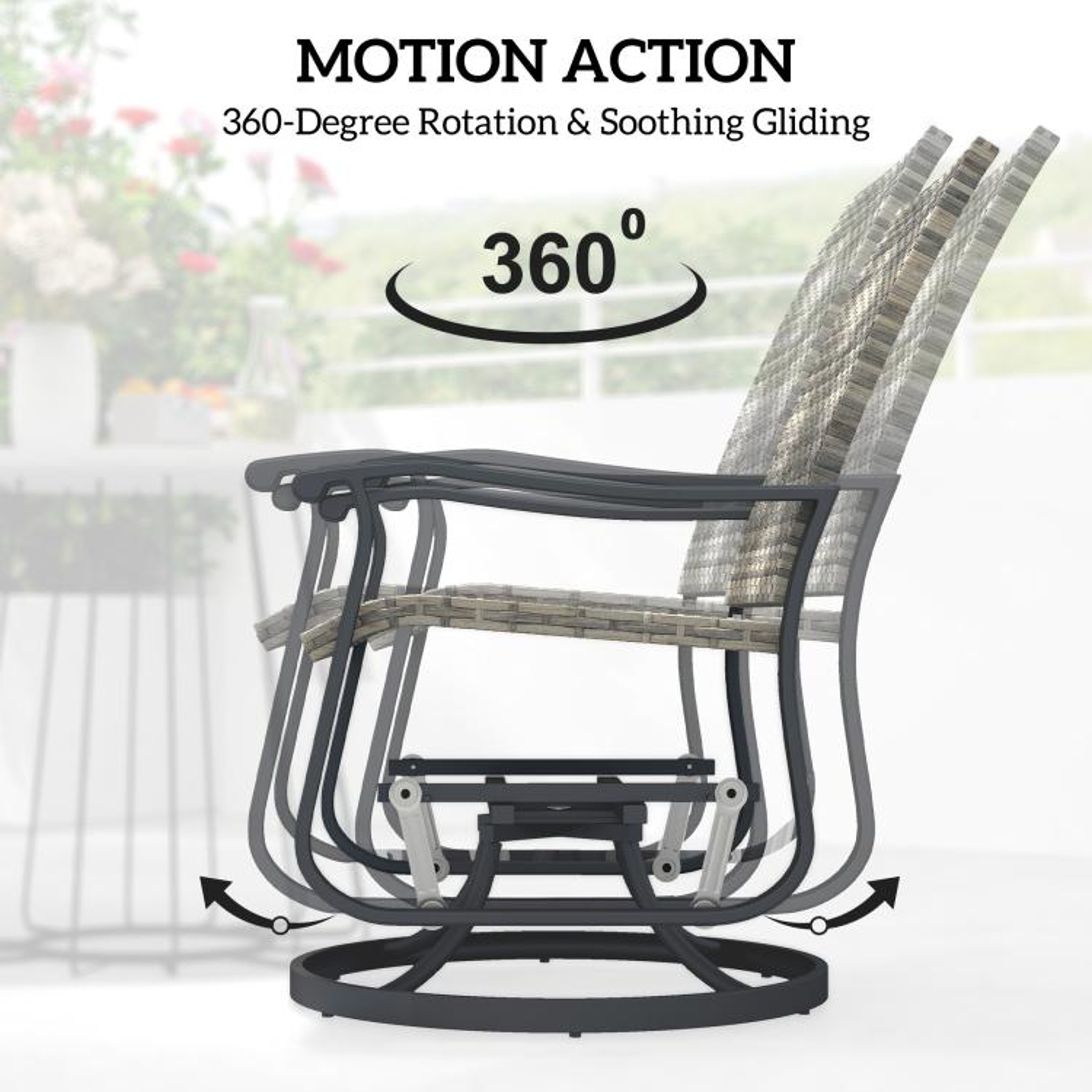 Outdoor Wicker Swivel Glider Chairs Set Of 2 With Steel Frame Yellow 5