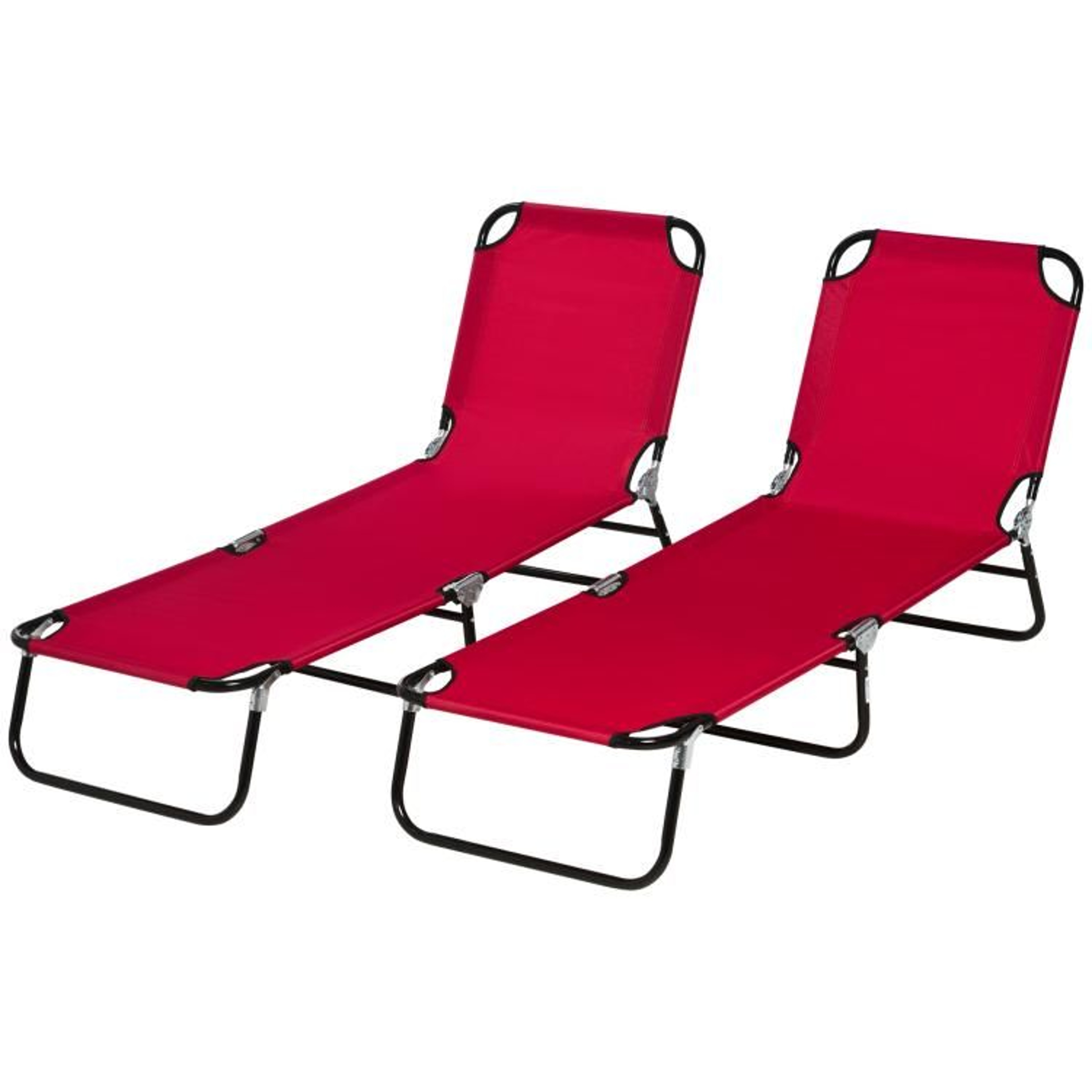 Set Of 2 Folding Chaise Lounge Chairs With 5Position Reclining Backs  Red 1