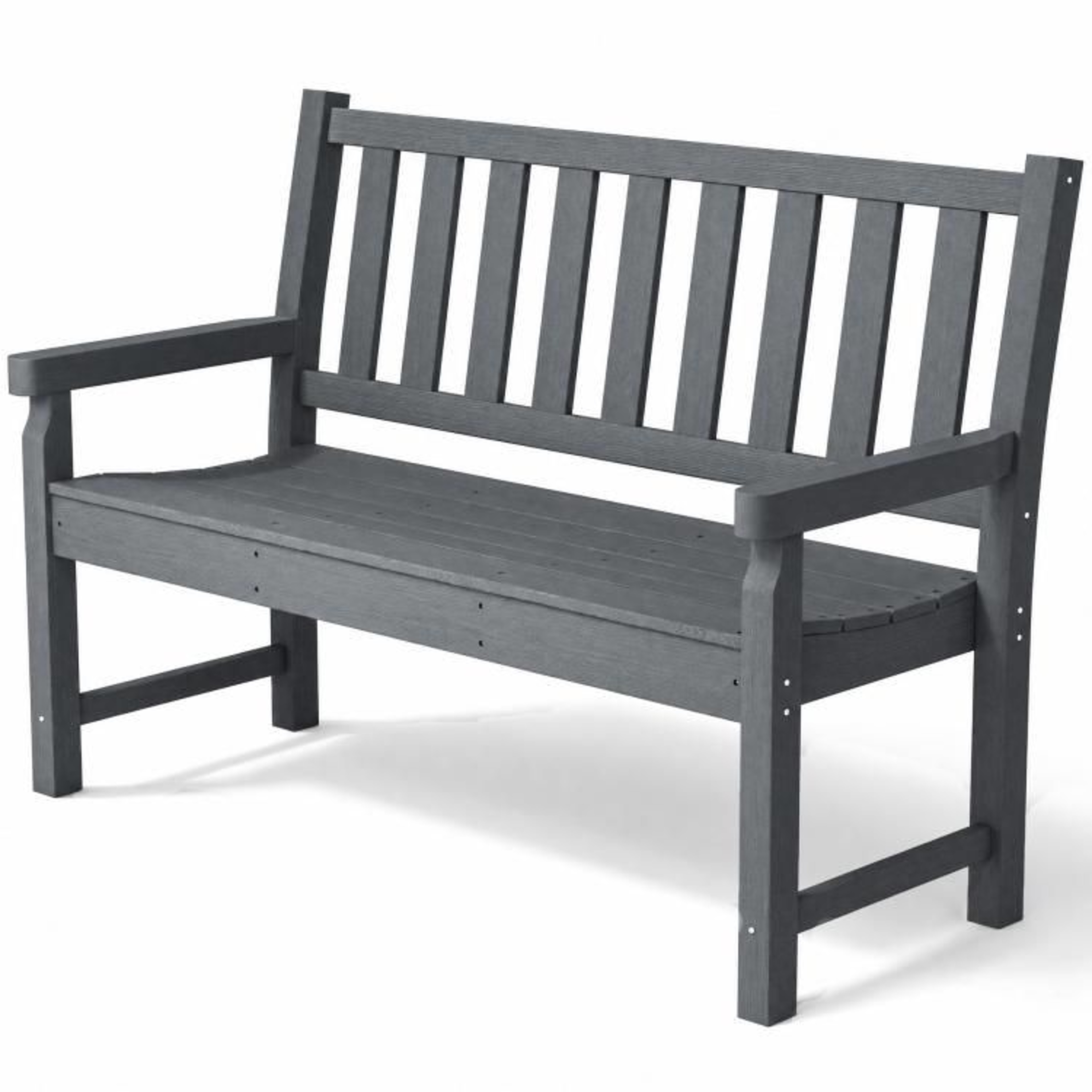 2Person HDPE Outdoor Garden Bench With Curved Seat And WoodGrain Finish  Gray 1