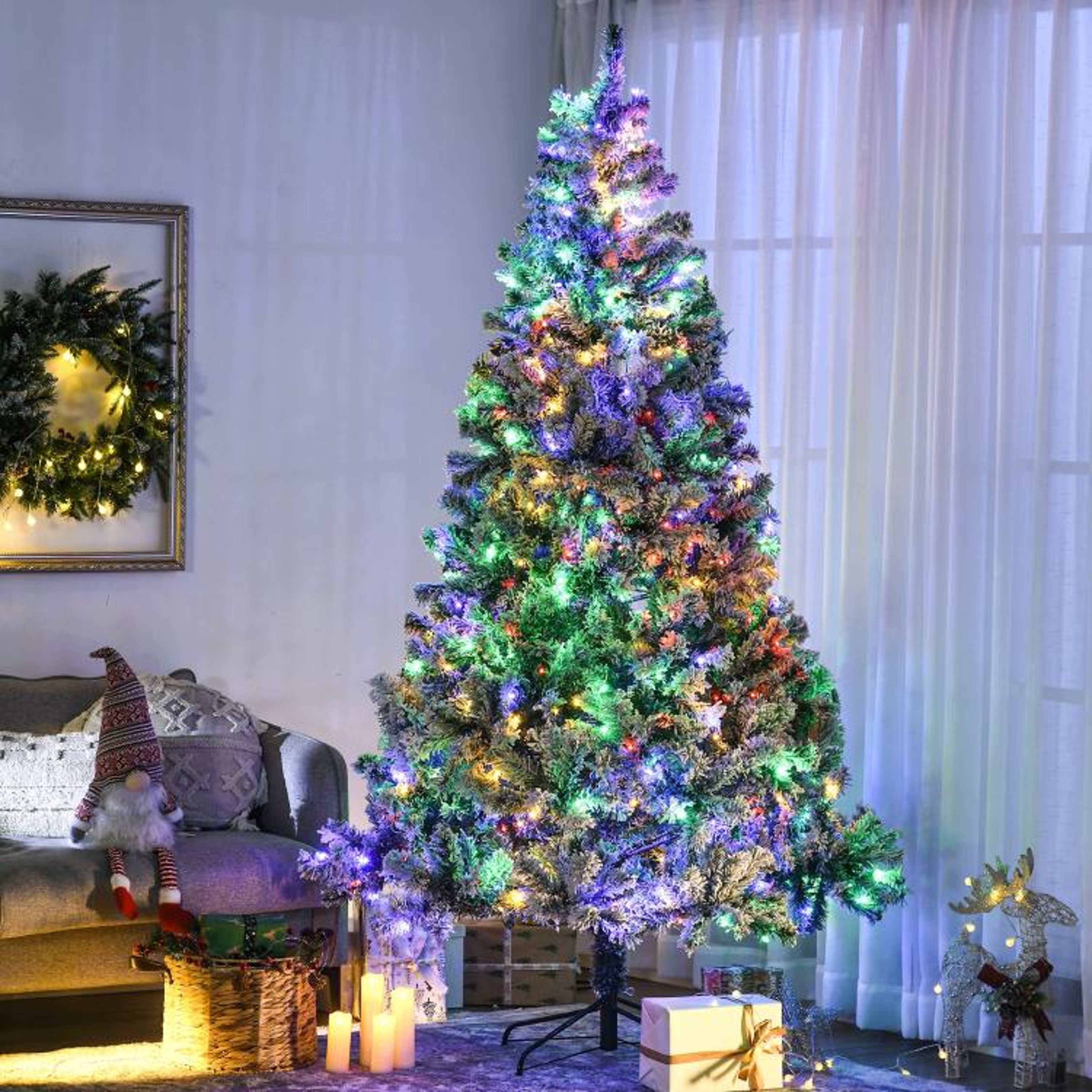 75 Ft PreLit Flocked Artificial Christmas Tree With 550 LED Lights 2