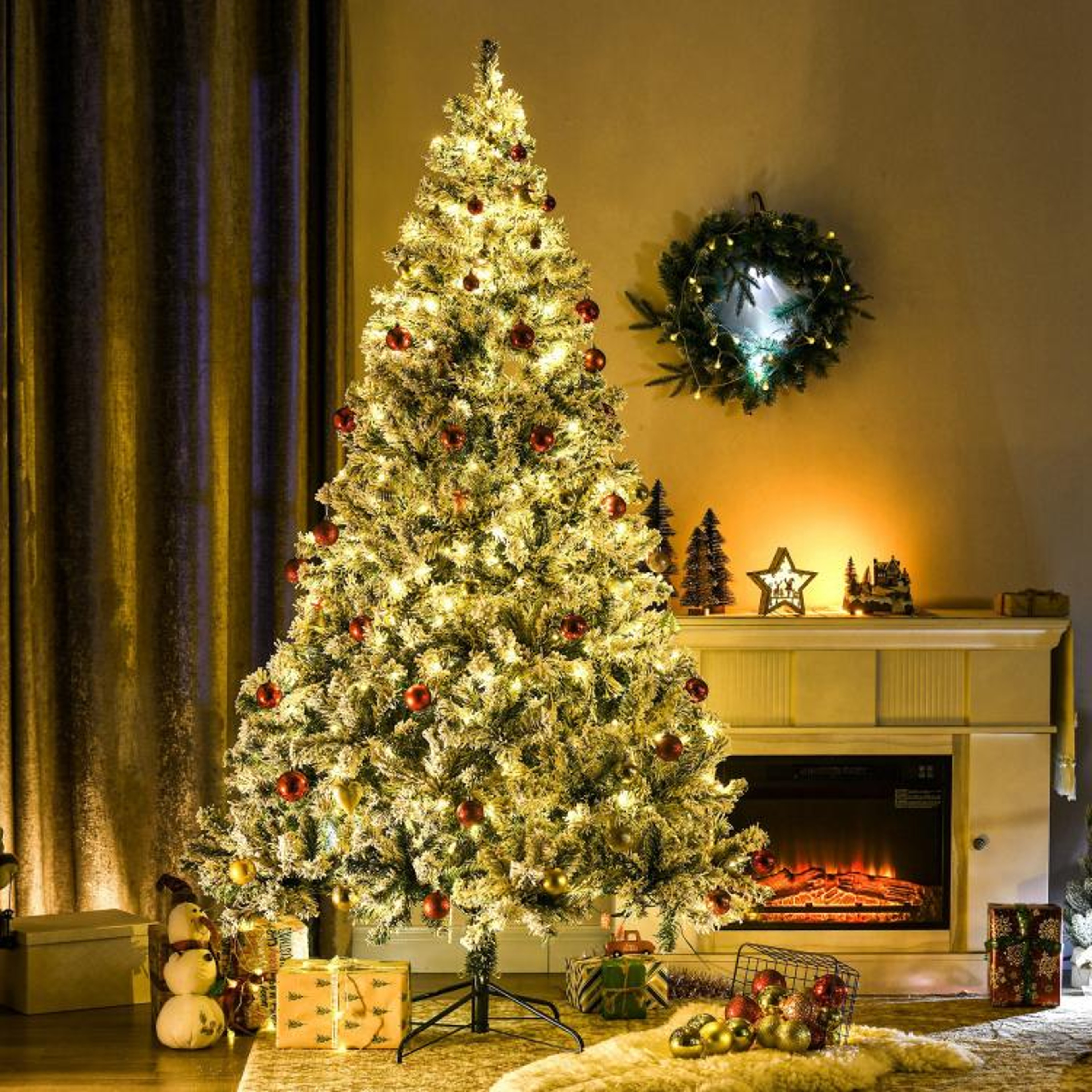 75 Ft Pre Lit Flocked Artificial Christmas Tree With 550 LED Lights 3