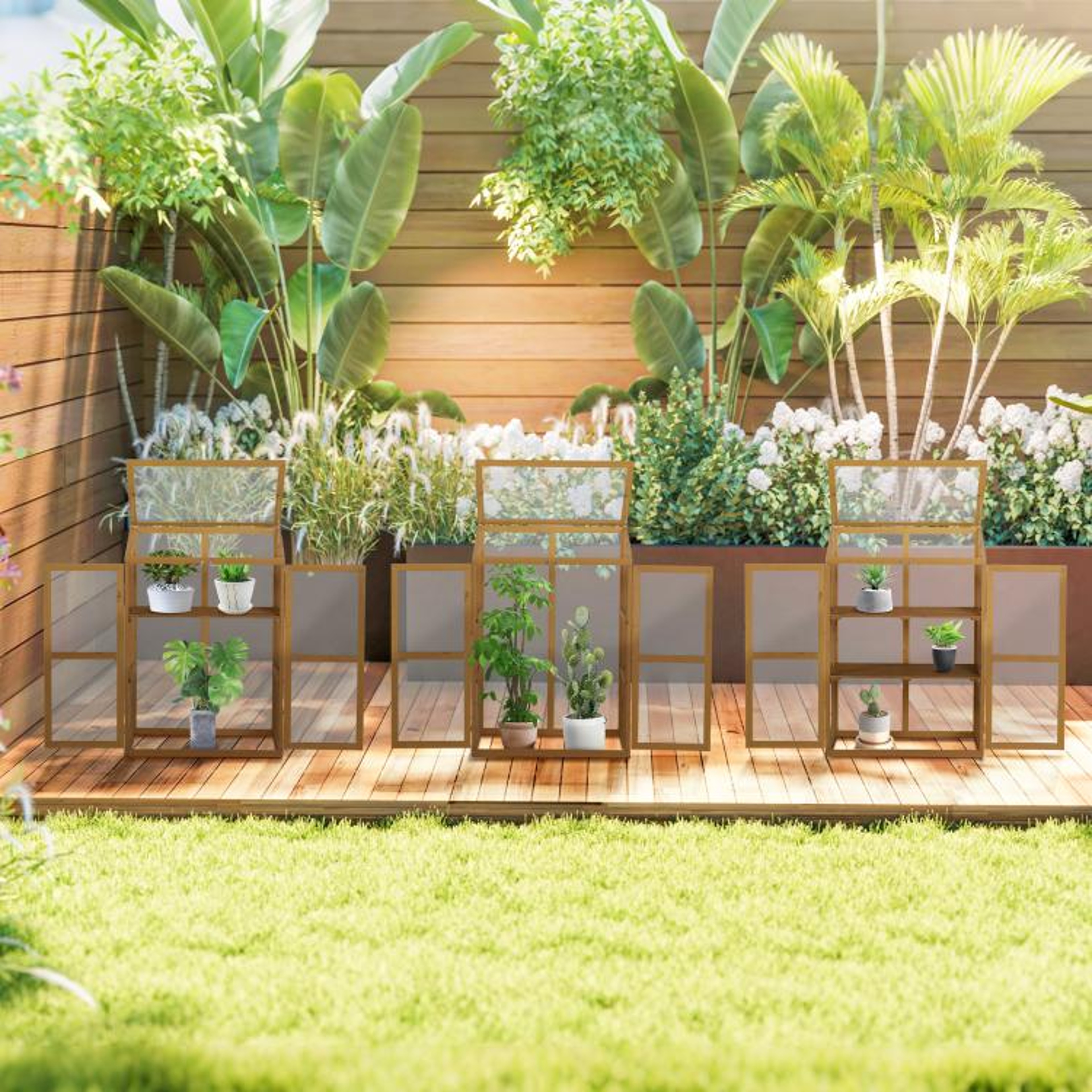 Wooden Cold Frame Greenhouse With Removable Shelves And Double Doors 2