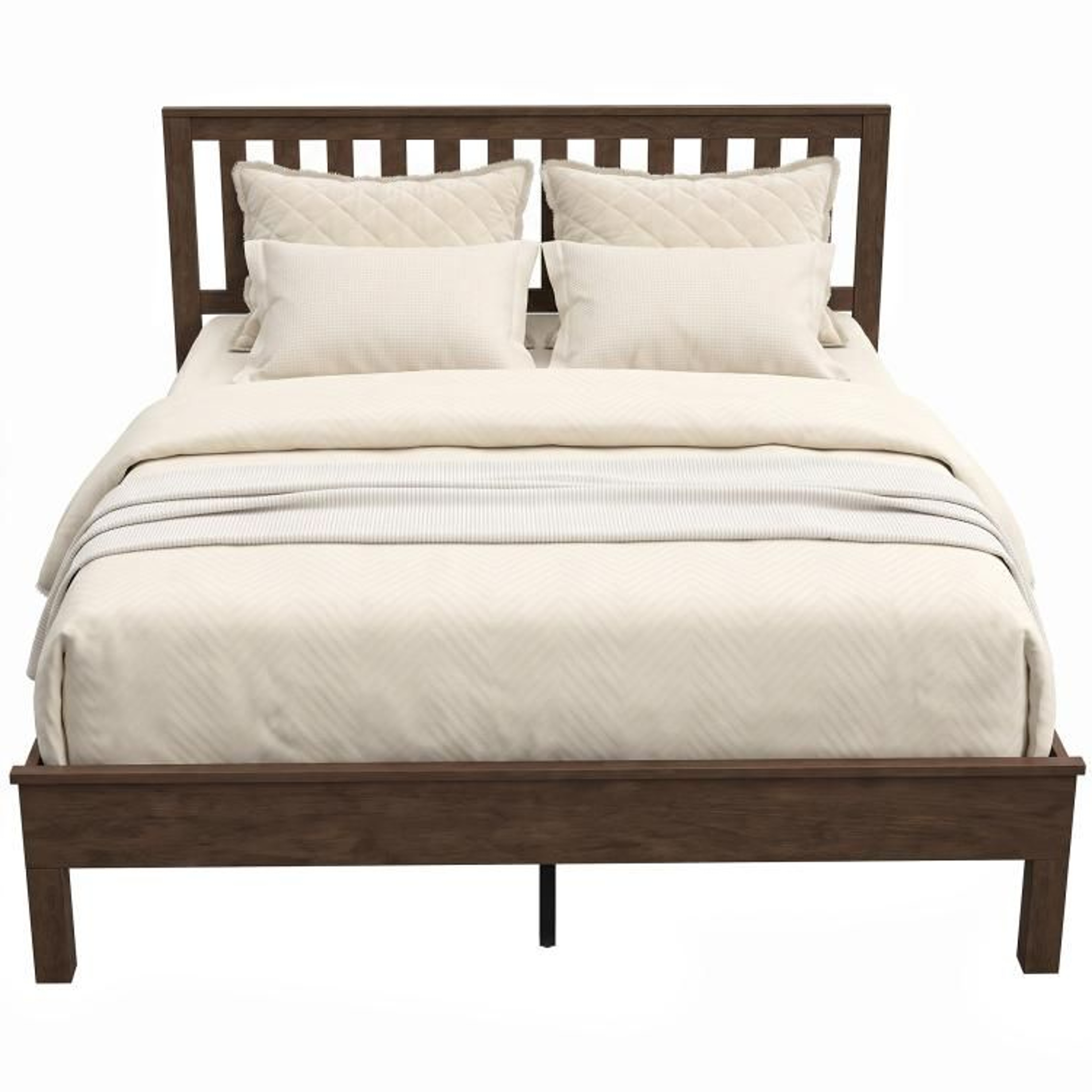 Queen Size Wood Platform Bed Frame With Headboard And Footboard In Walnut 0