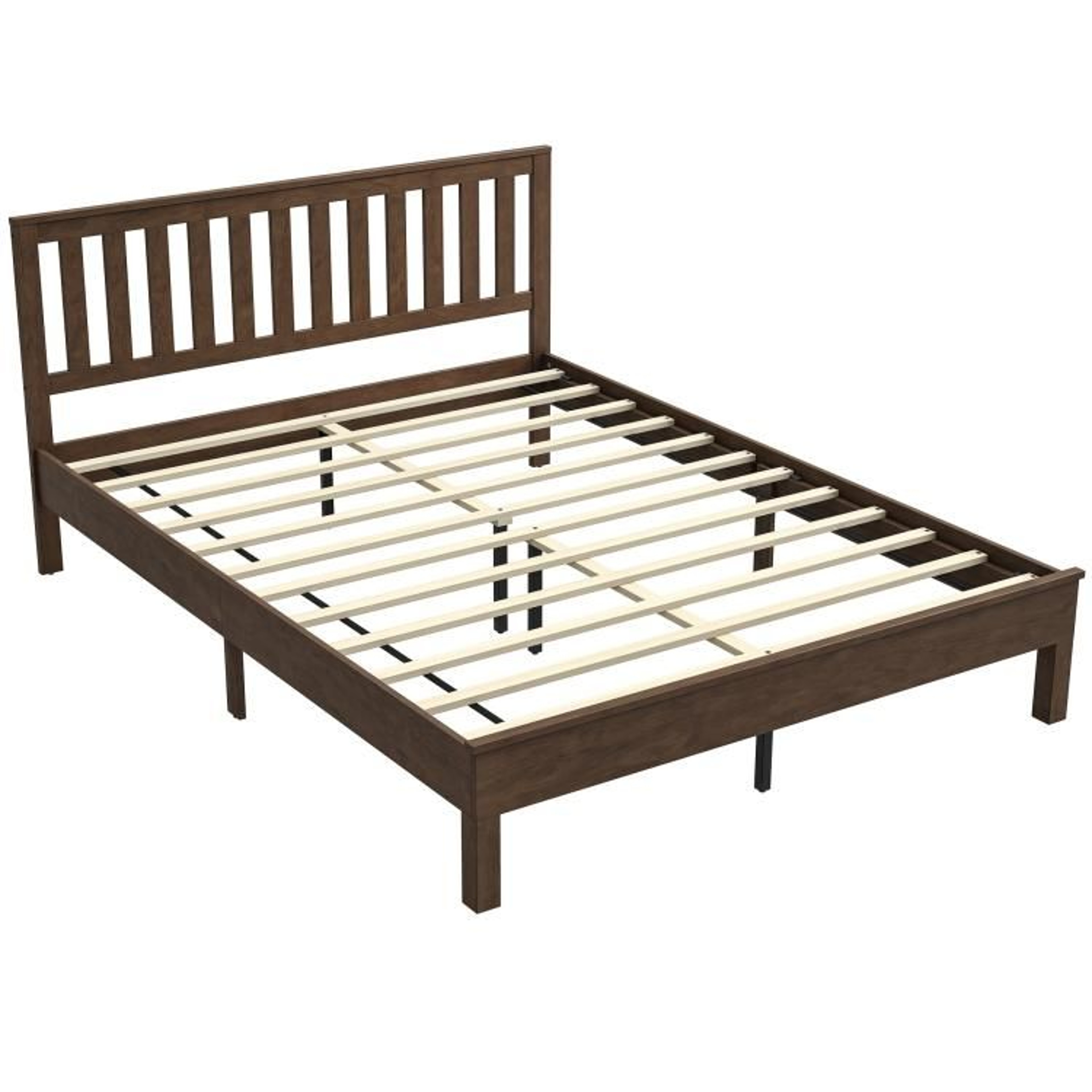 Queen Size Wood Platform Bed Frame With Headboard And Footboard In Walnut 1