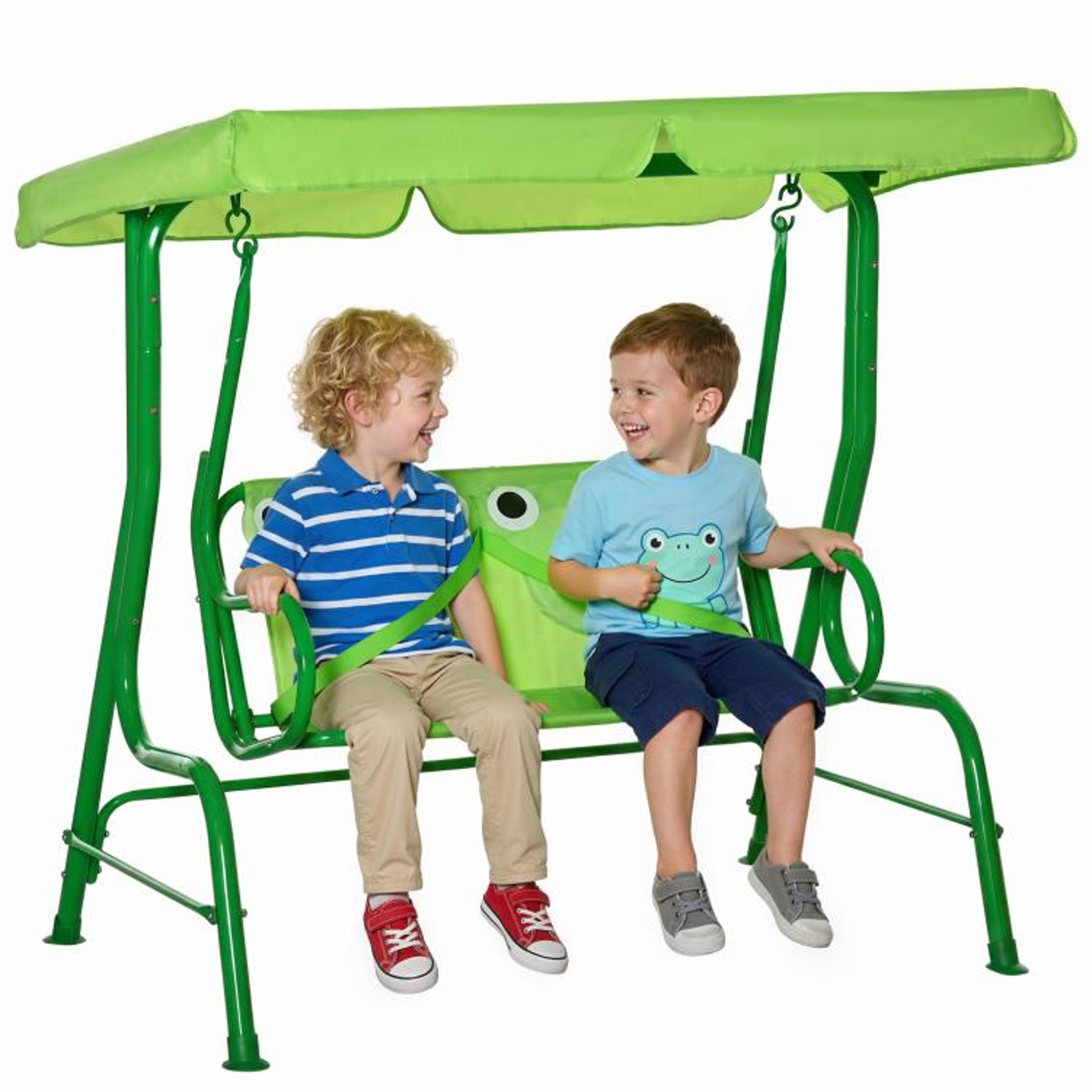 Kids Outdoor Patio Swing With Adjustable Canopy And 2 Seats  Green 0