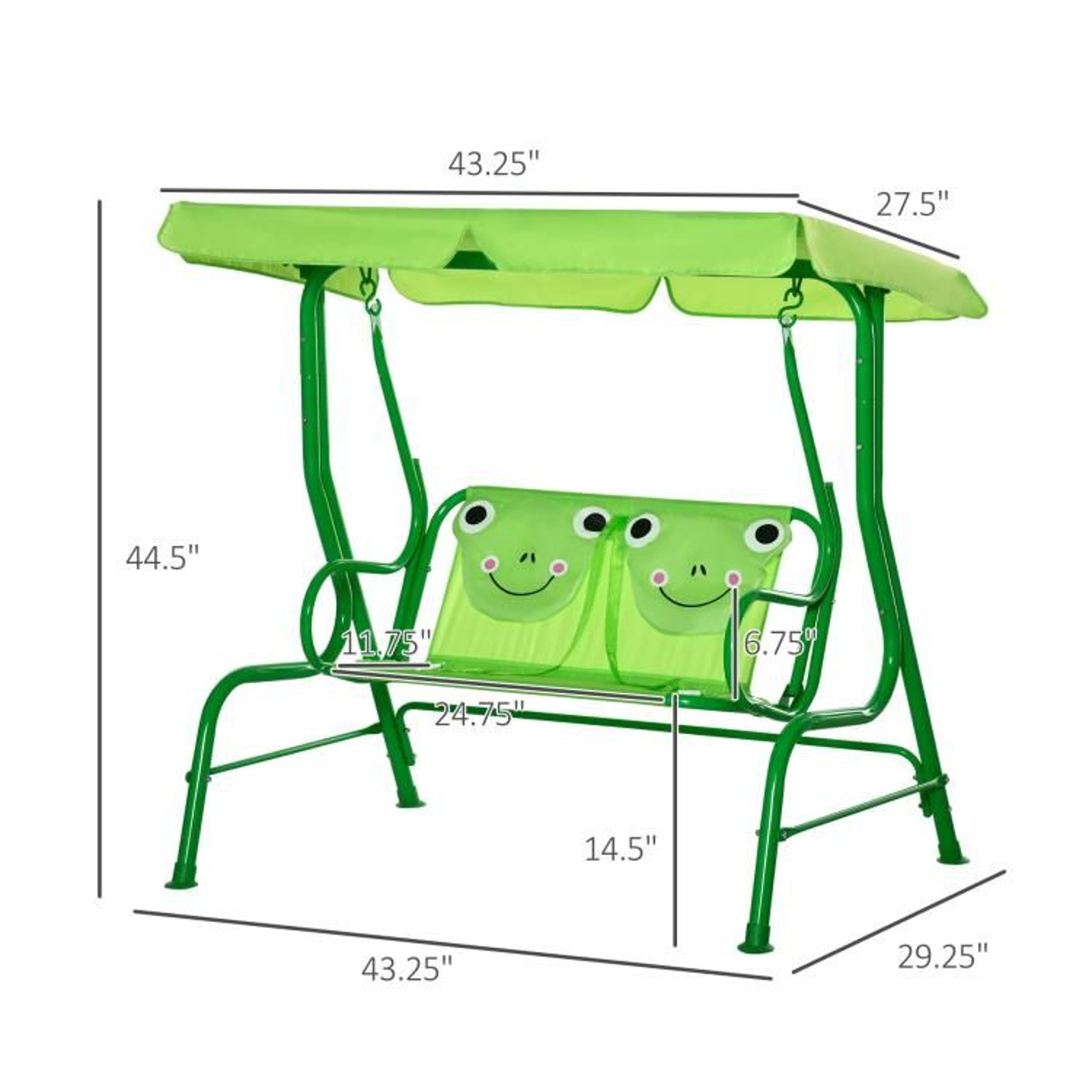 Kids Outdoor Patio Swing With Adjustable Canopy And 2 Seats  Green 4