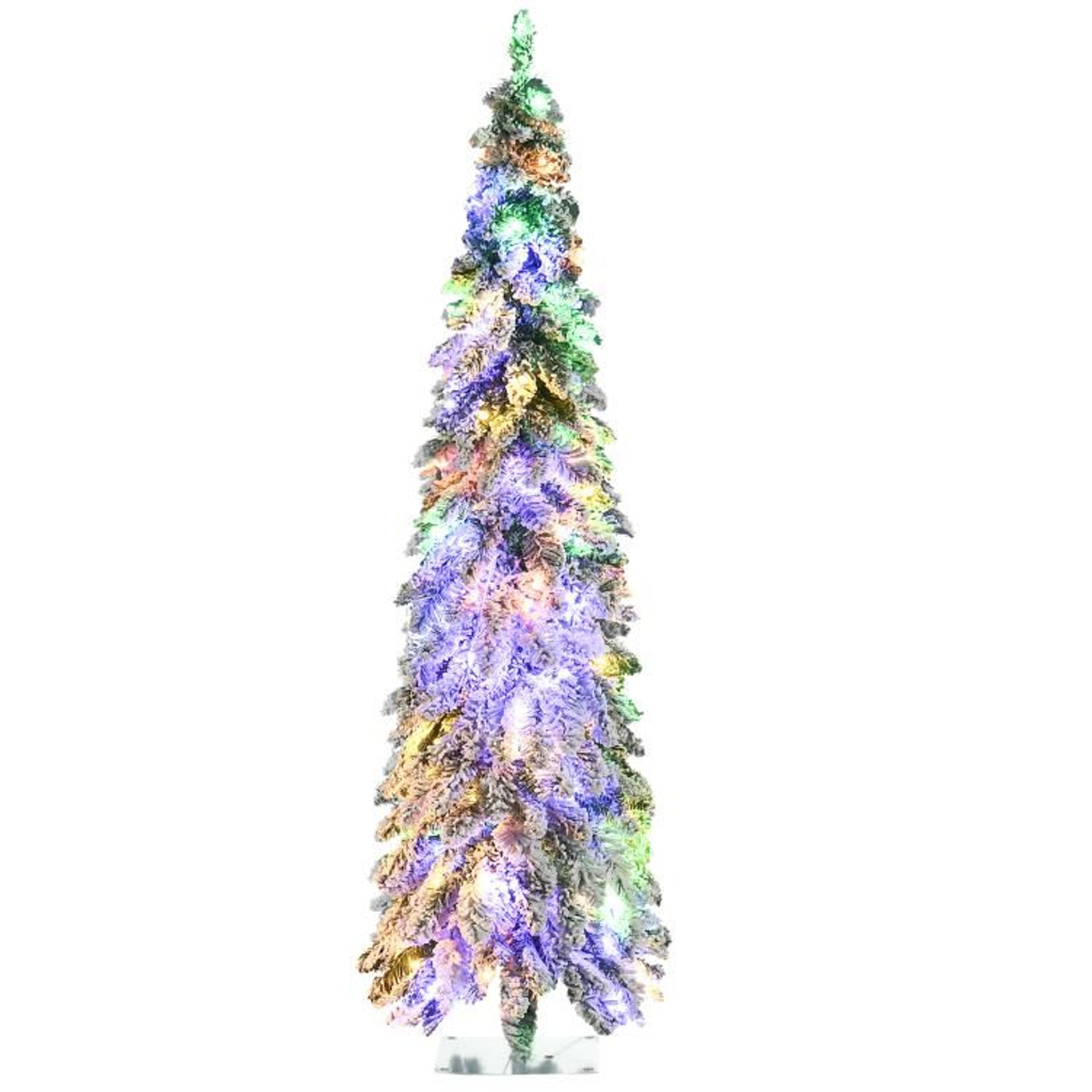 6 Ft Slim Flocked Christmas Tree With LED Lights And Snowy Downswept Branches 0