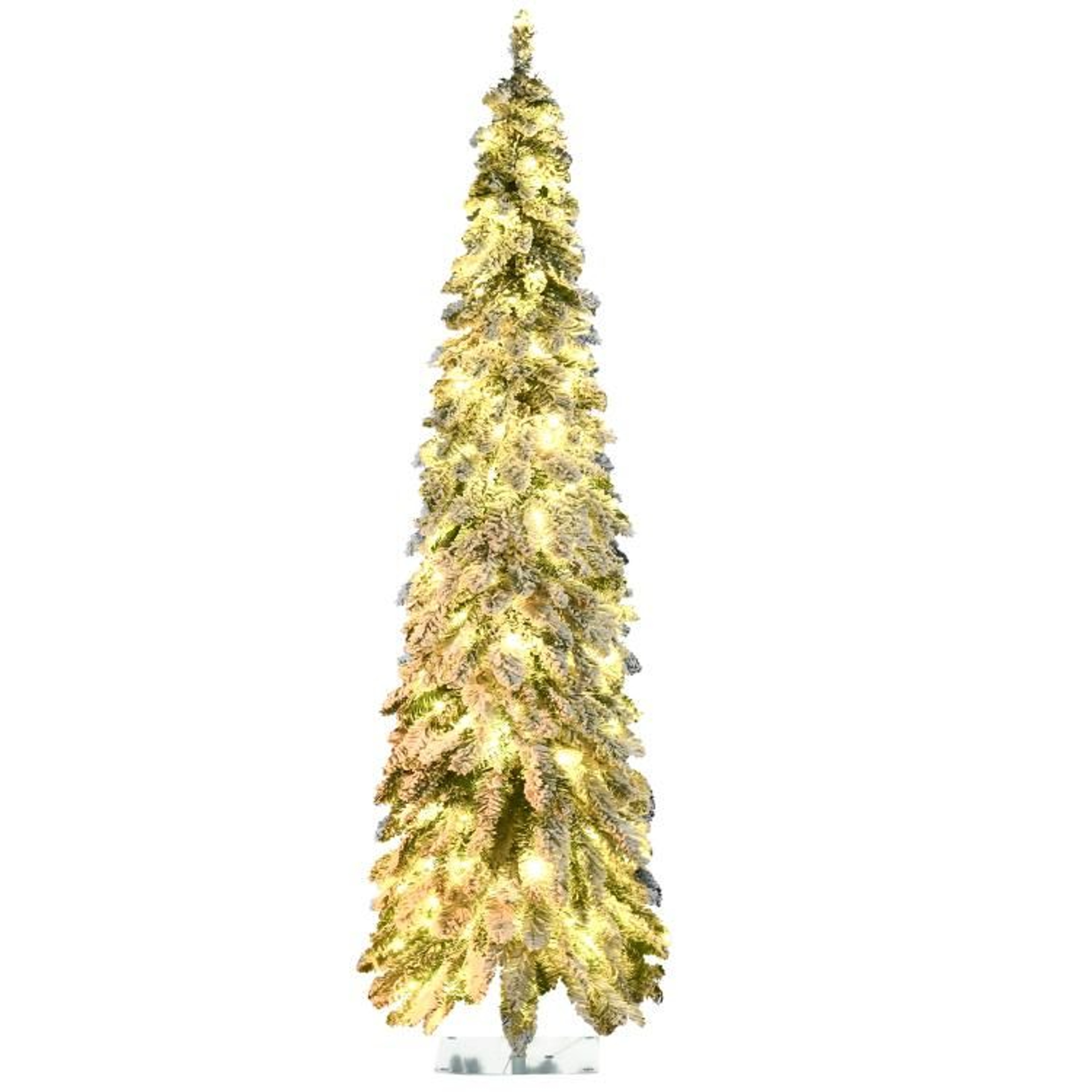 6 Ft Slim Flocked Christmas Tree With LED Lights And Snowy Downswept Branches 1