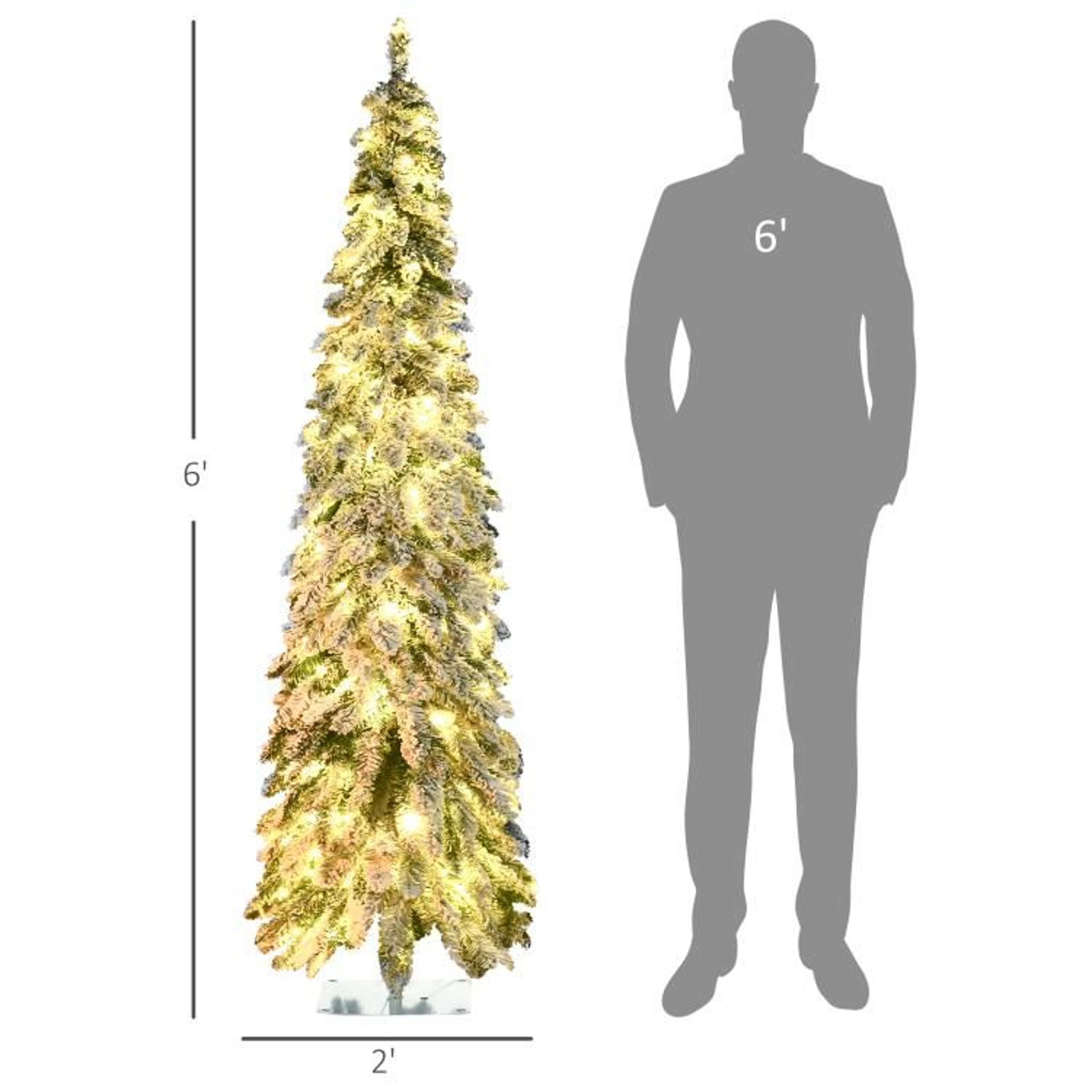 6 Ft Slim Flocked Christmas Tree With LED Lights And Snowy Downswept Branches 3