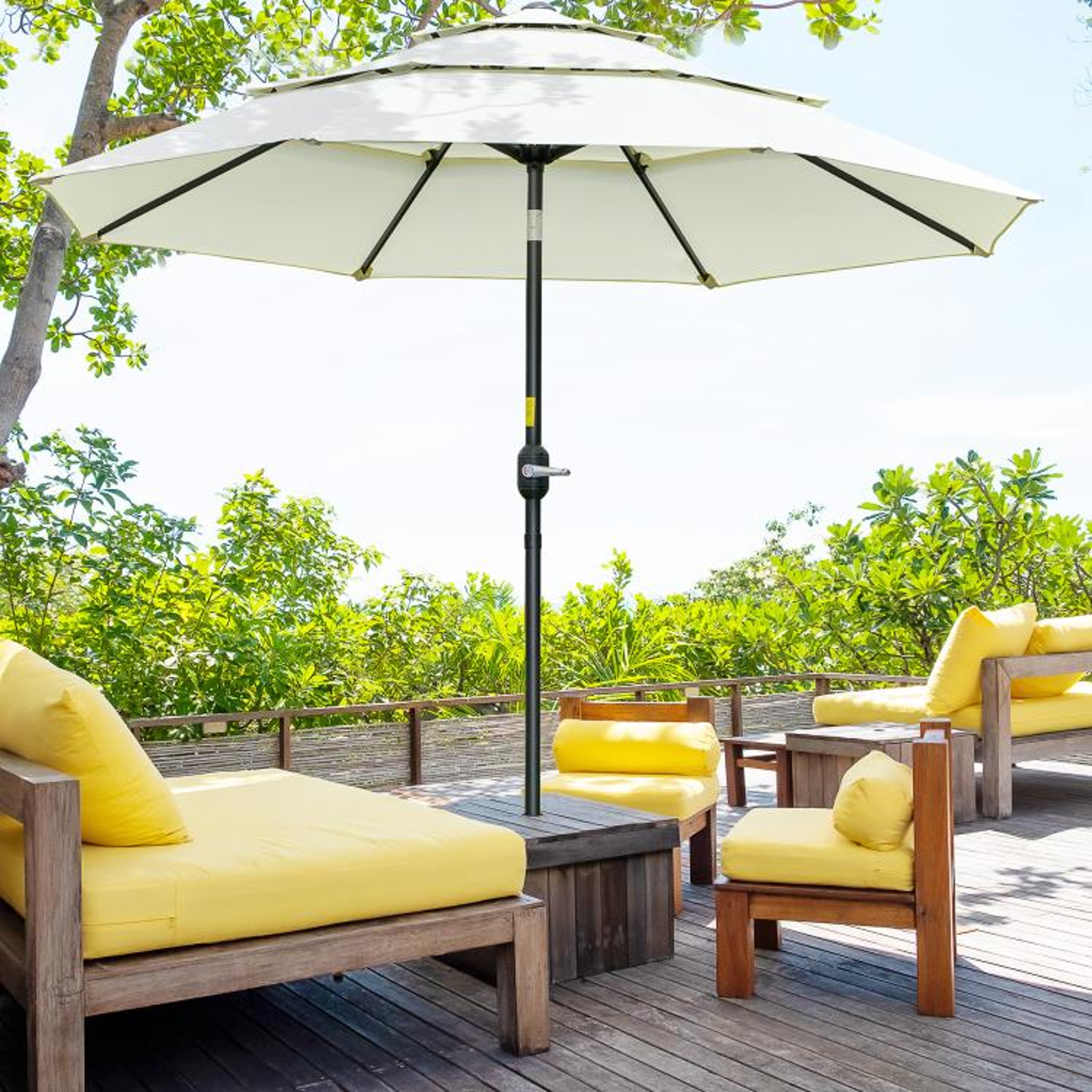 9 Ft Beige 3Tier Patio Umbrella With Crank And PushButton Tilt 2