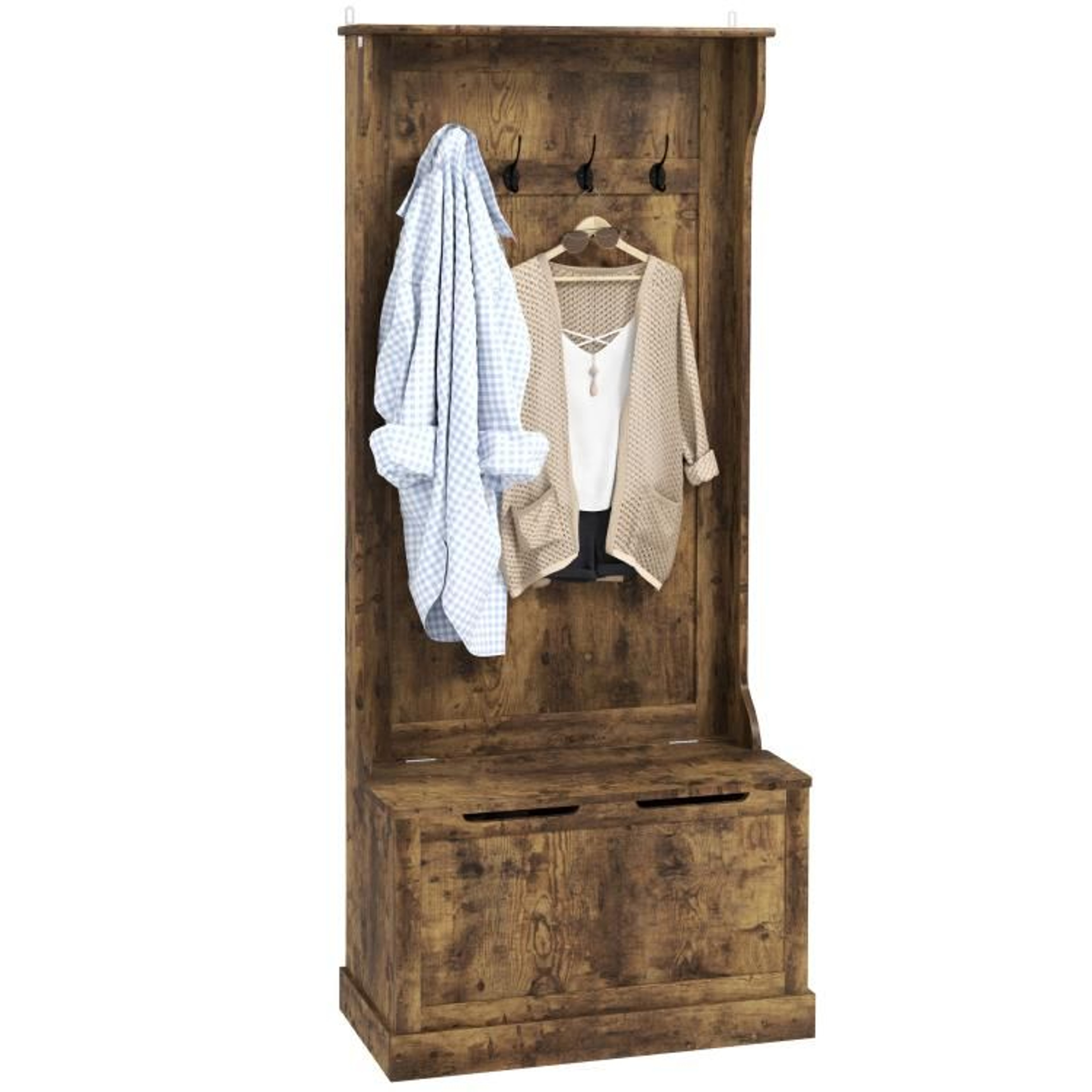 Hall Tree With Coat Rack And Shoe Storage Bench  Rustic Brown 0