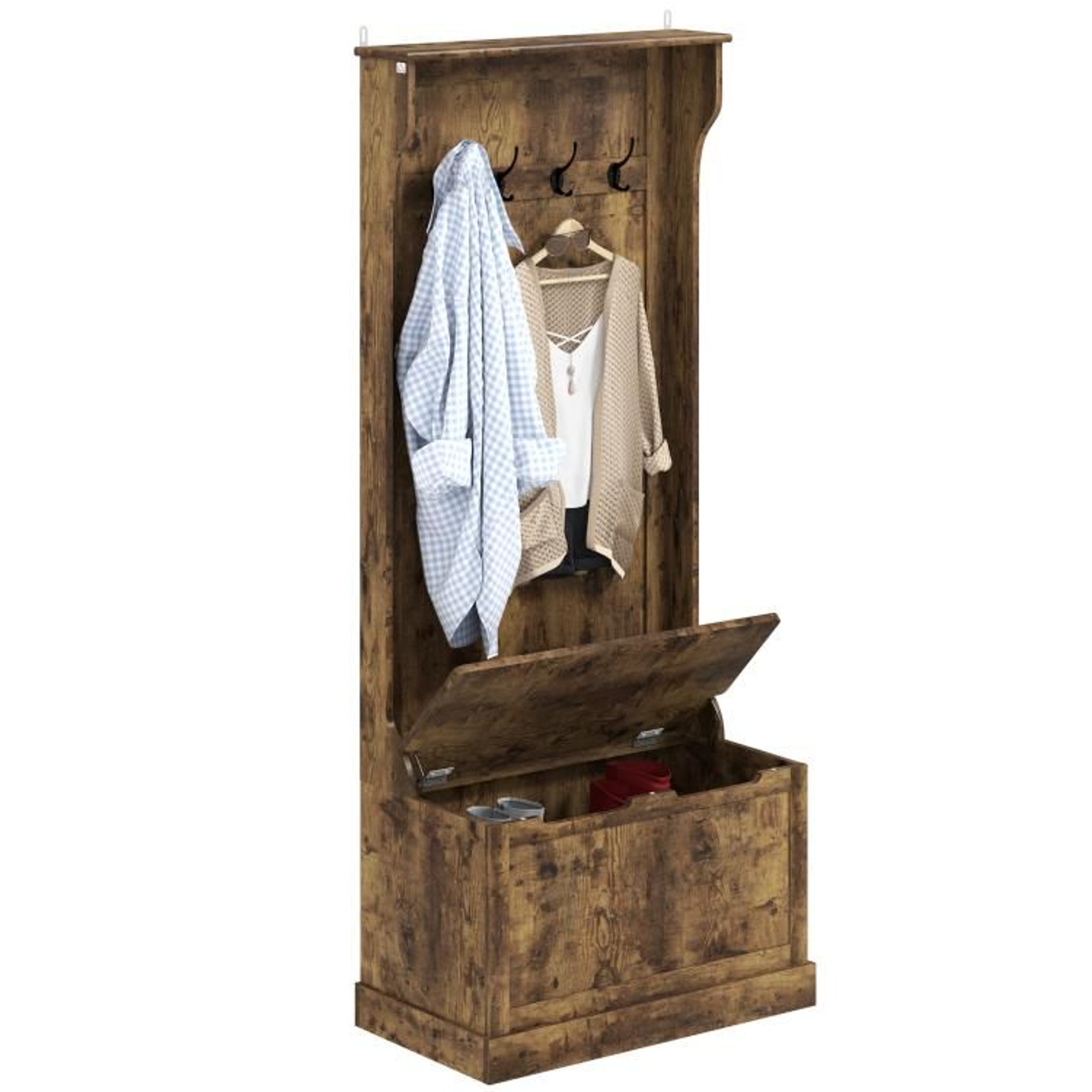 Hall Tree With Coat Rack And Shoe Storage Bench  Rustic Brown 1