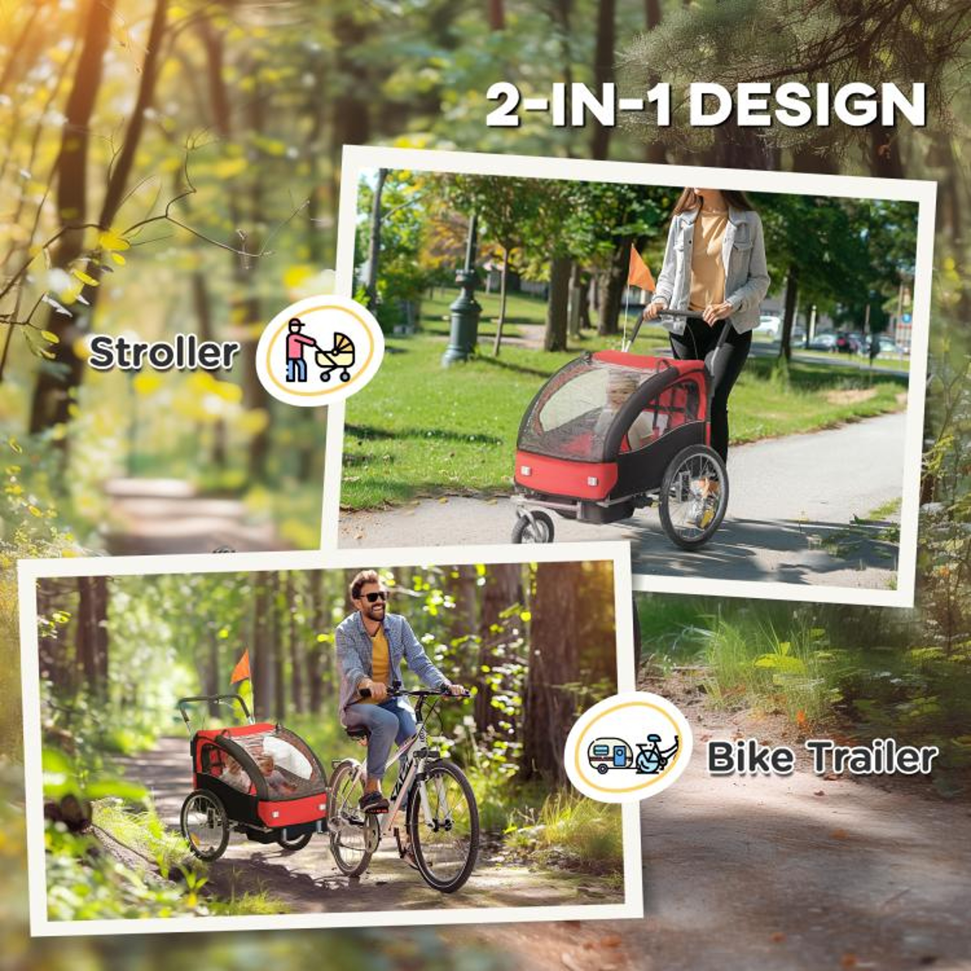2Seat Kids Bike Trailer With 5Point Safety Harness And WaterResistant Windows 2