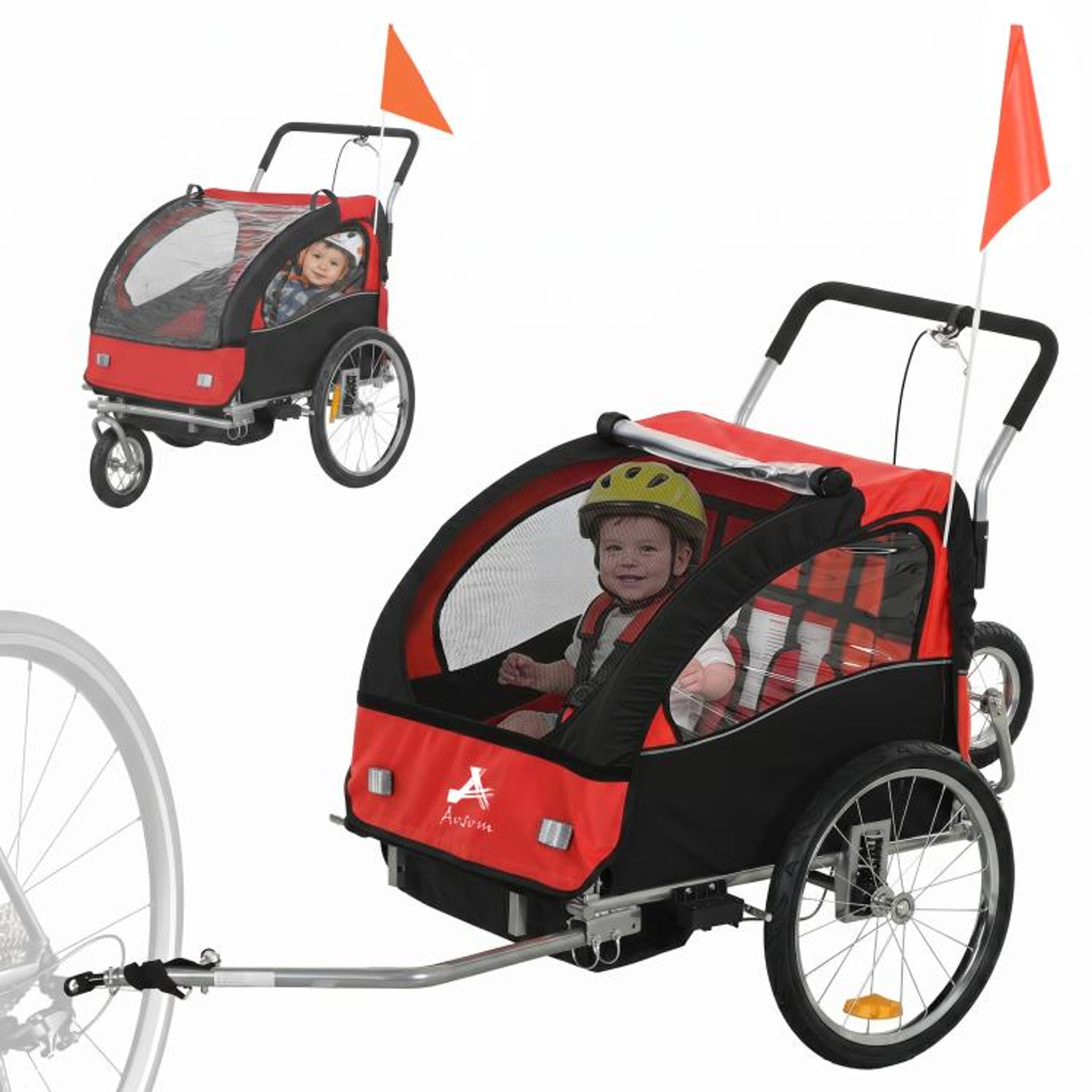 2Seat Kids Bike Trailer With 5Point Safety Harness And WaterResistant Windows 0