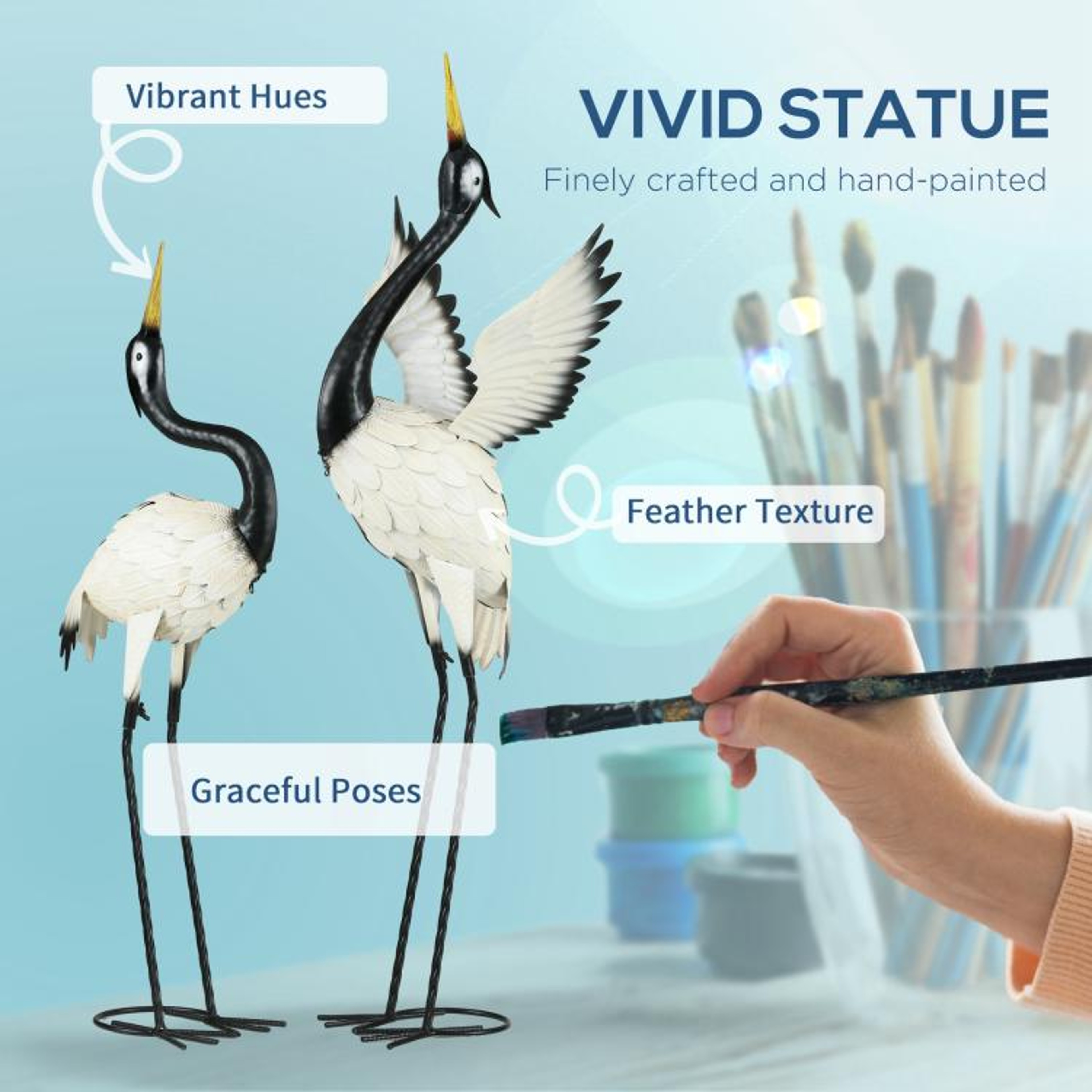 Set Of 2 Metal Heron Garden Statues For Outdoor Lawn And Patio Decor 3