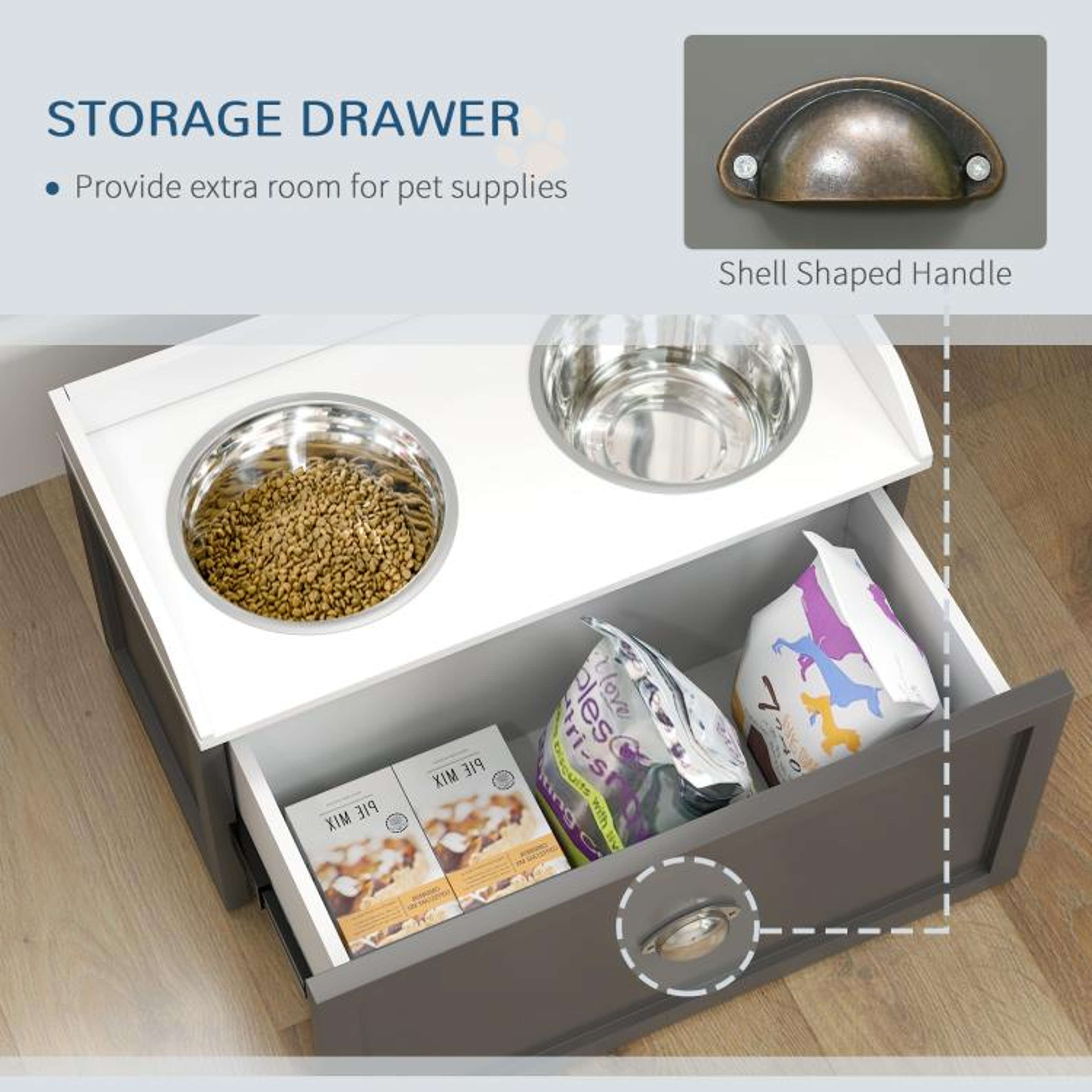 Elevated Dog Feeding Station With 2 Stainless Steel Bowls  Storage Drawer 4