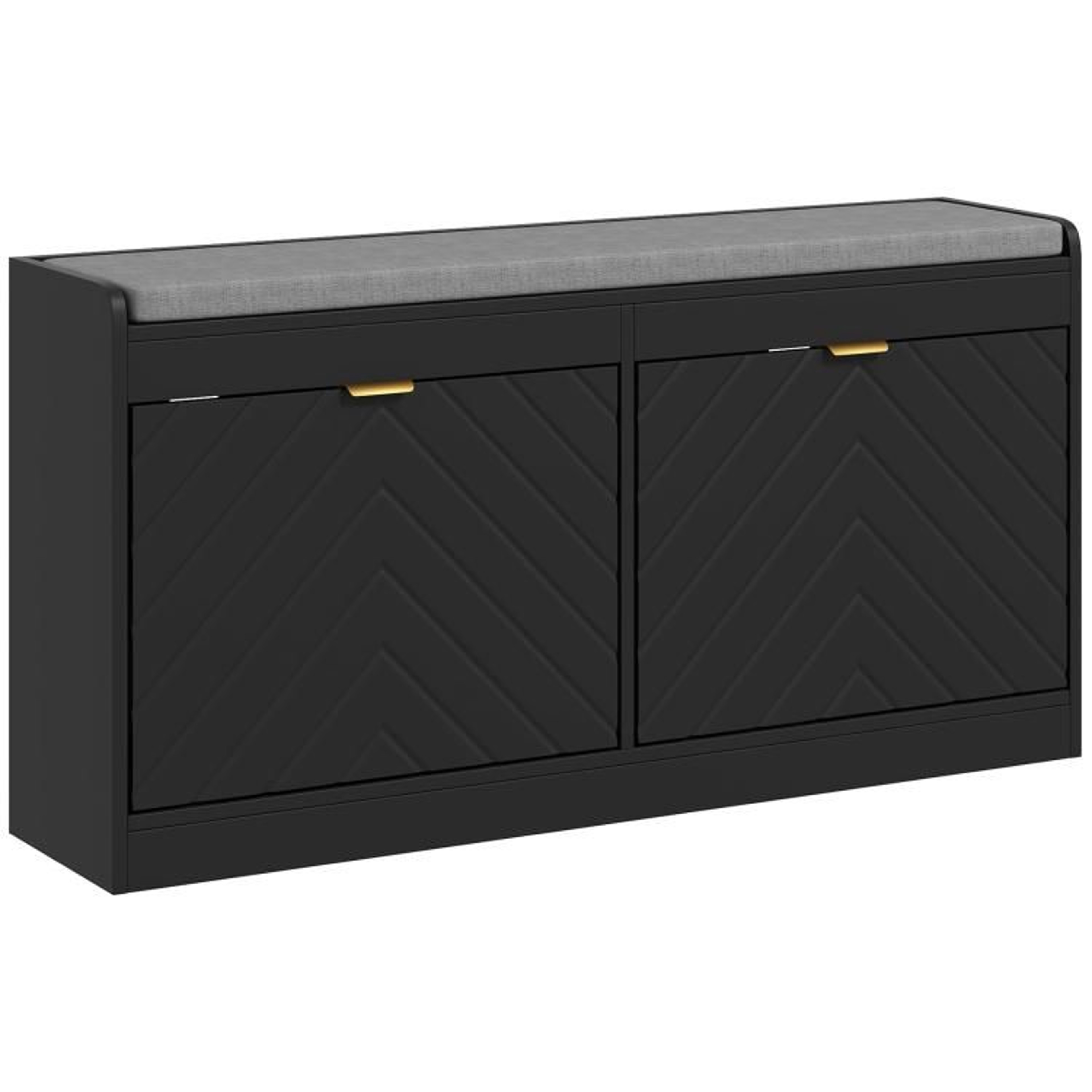 Narrow Shoe Storage Bench With Padded Seat And 2 Flip Drawers 1