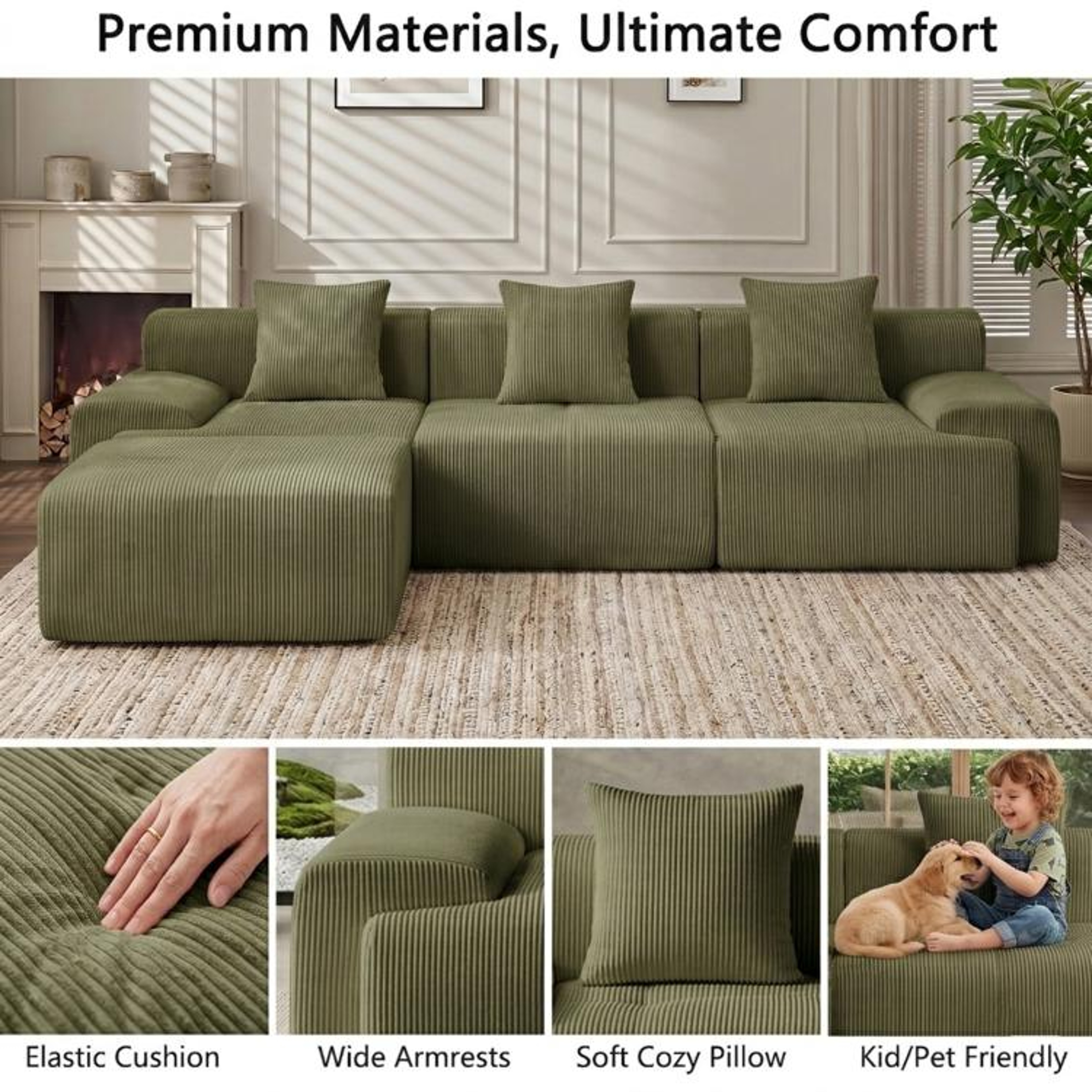 118Inch Modular Sectional Cloud Couch With Movable Ottoman And Deep Seats 2