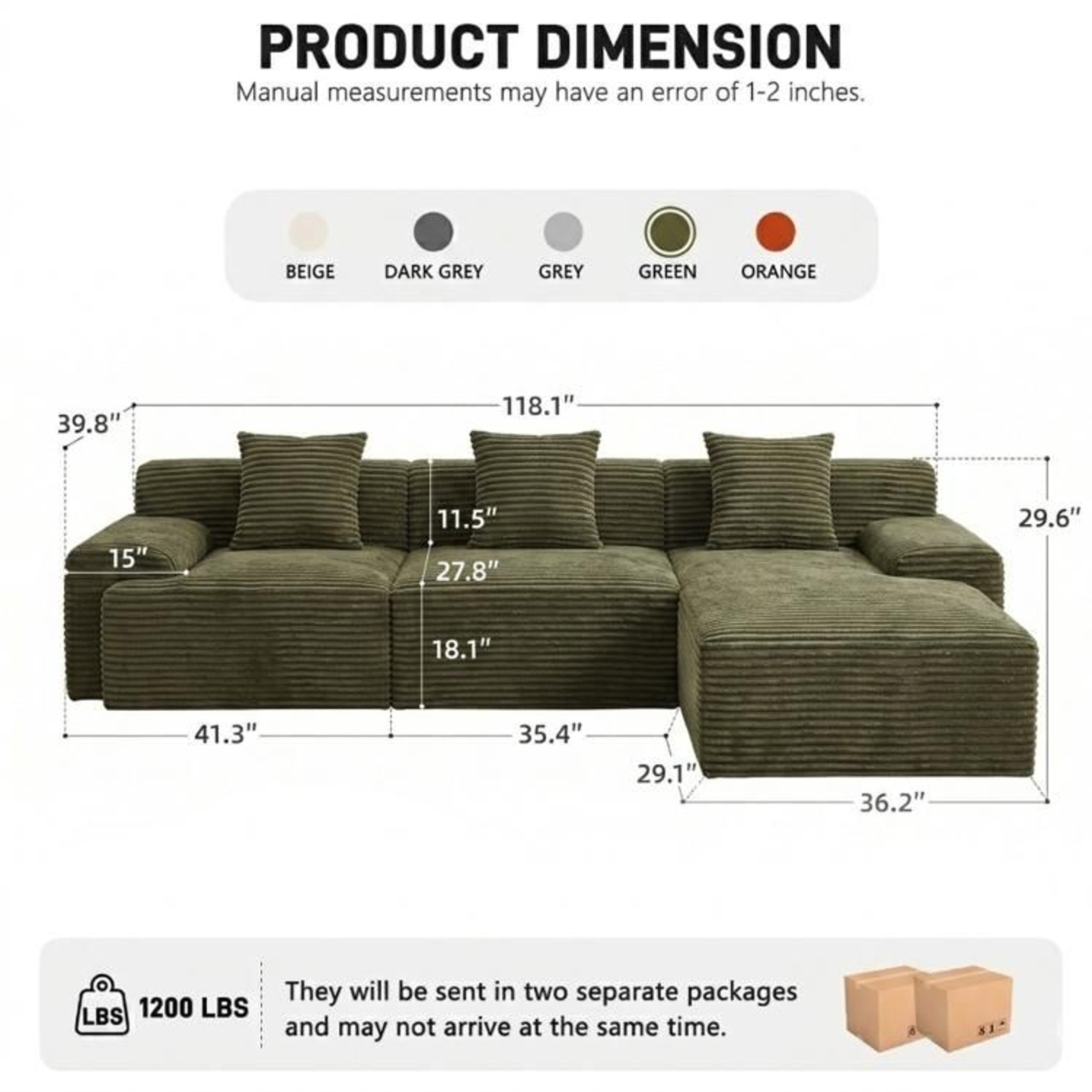 118Inch Modular Sectional Cloud Couch With Movable Ottoman And Deep Seats 5