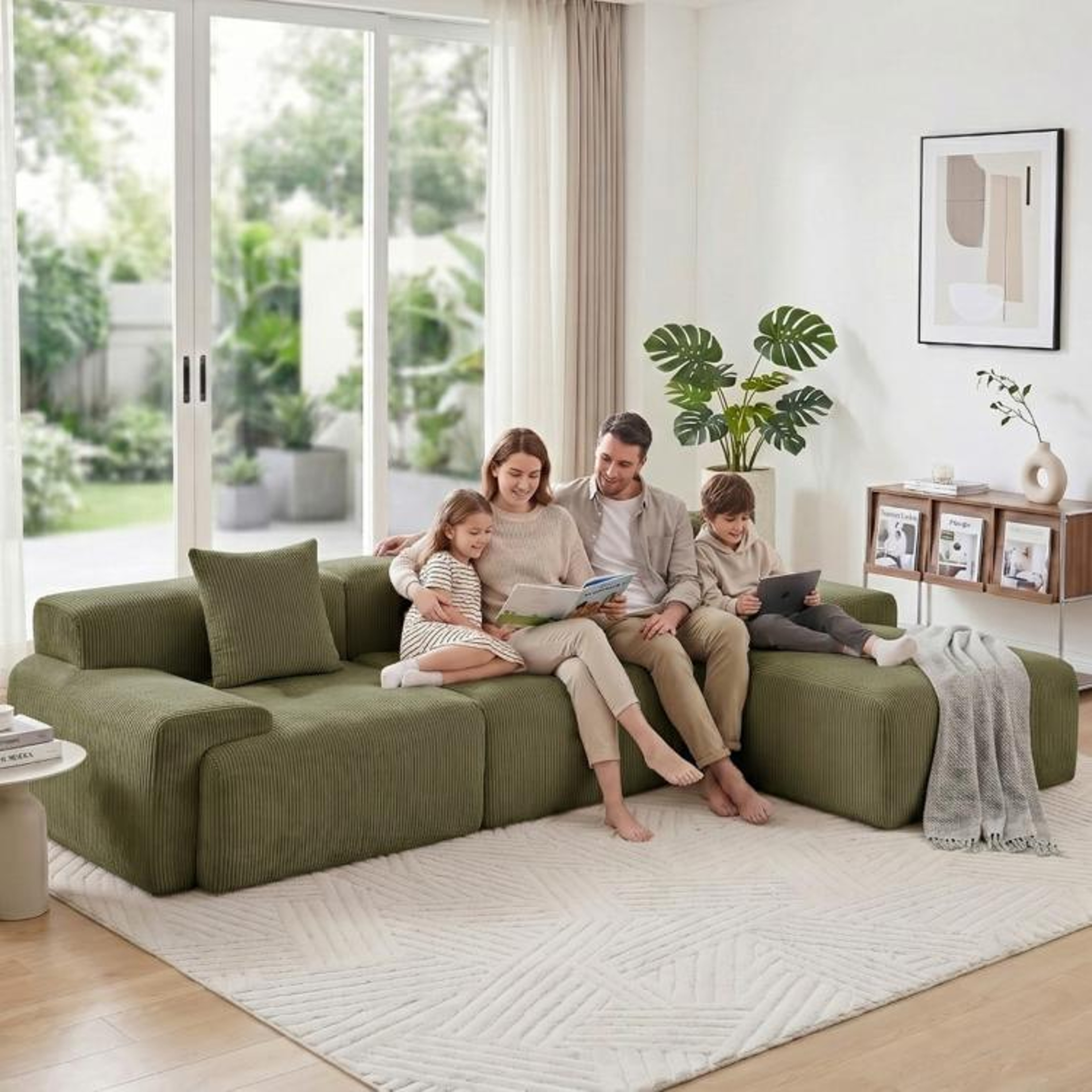118Inch Modular Sectional Cloud Couch With Movable Ottoman And Deep Seats 1