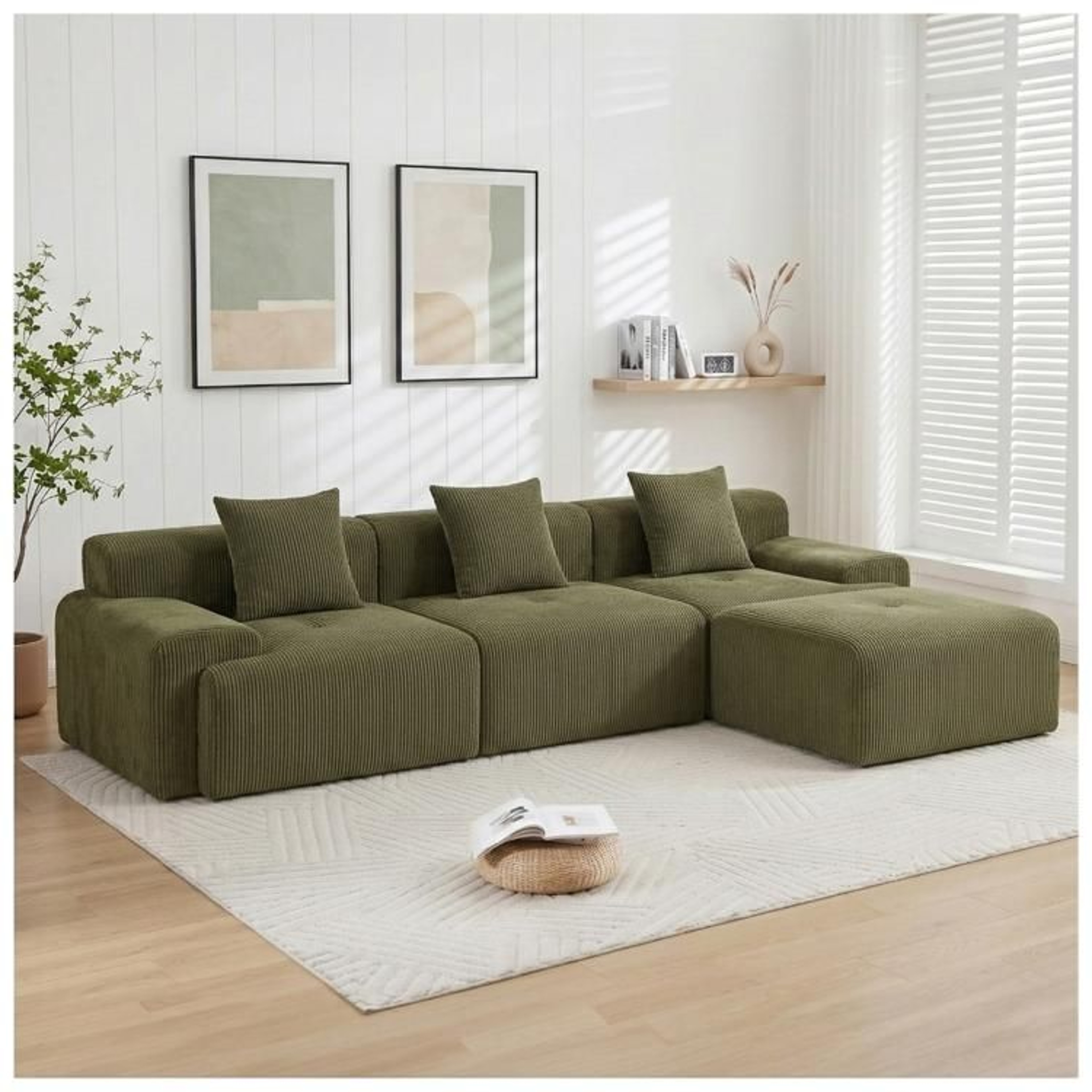 118Inch Modular Sectional Cloud Couch With Movable Ottoman And Deep Seats 0