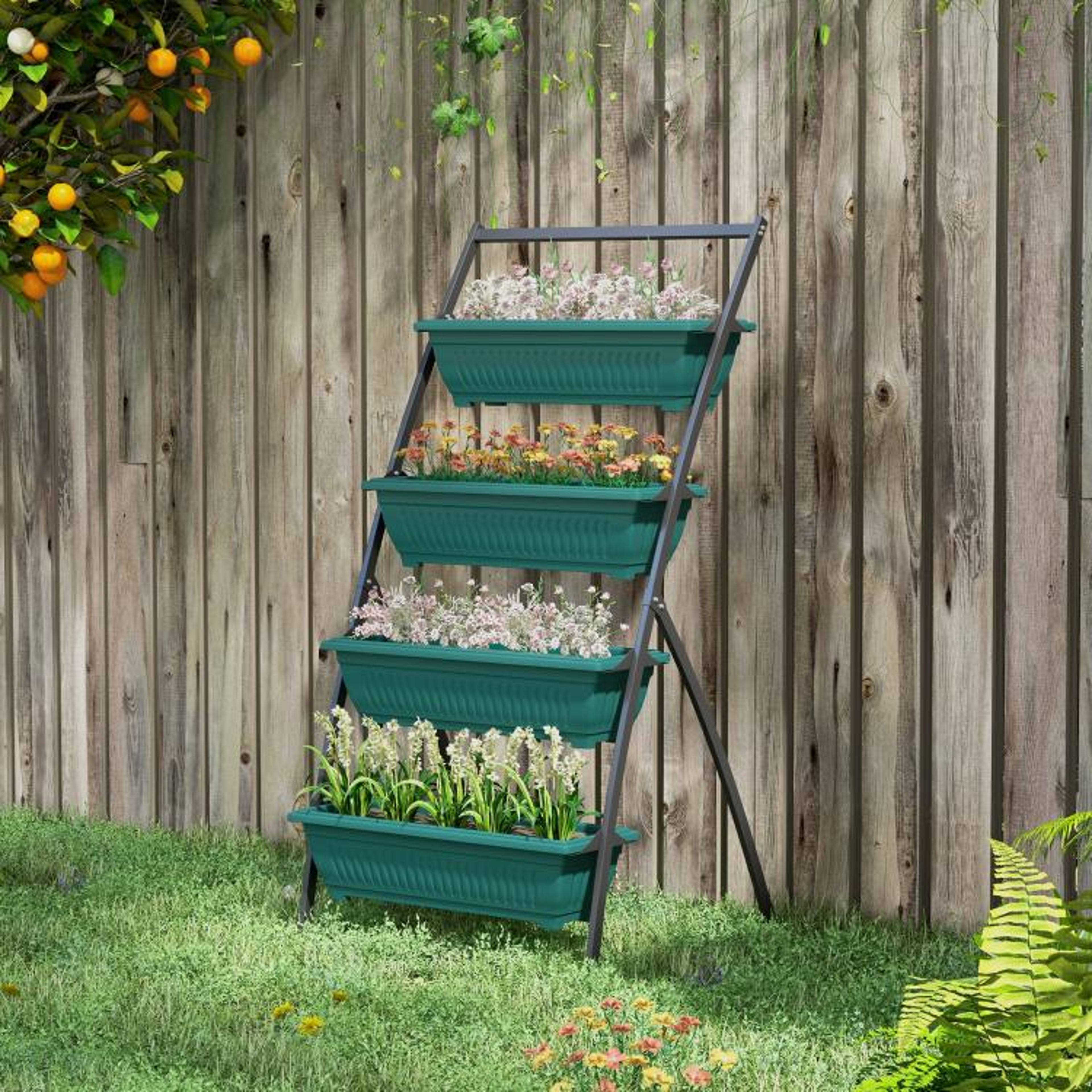 4Tier Vertical Raised Garden Planter With Drainage And Steel Frame  Green 6