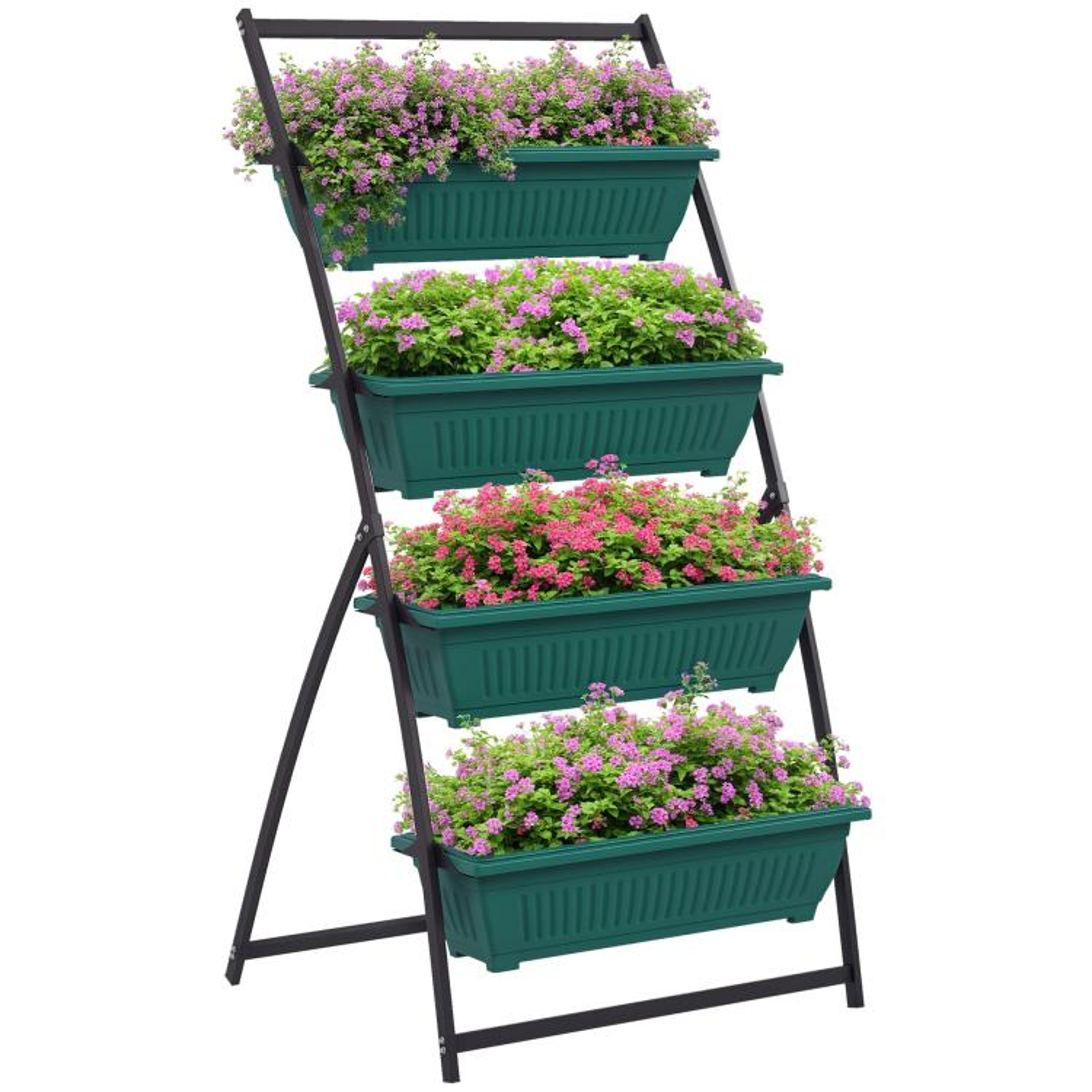 4Tier Vertical Raised Garden Planter With Drainage And Steel Frame  Green 0
