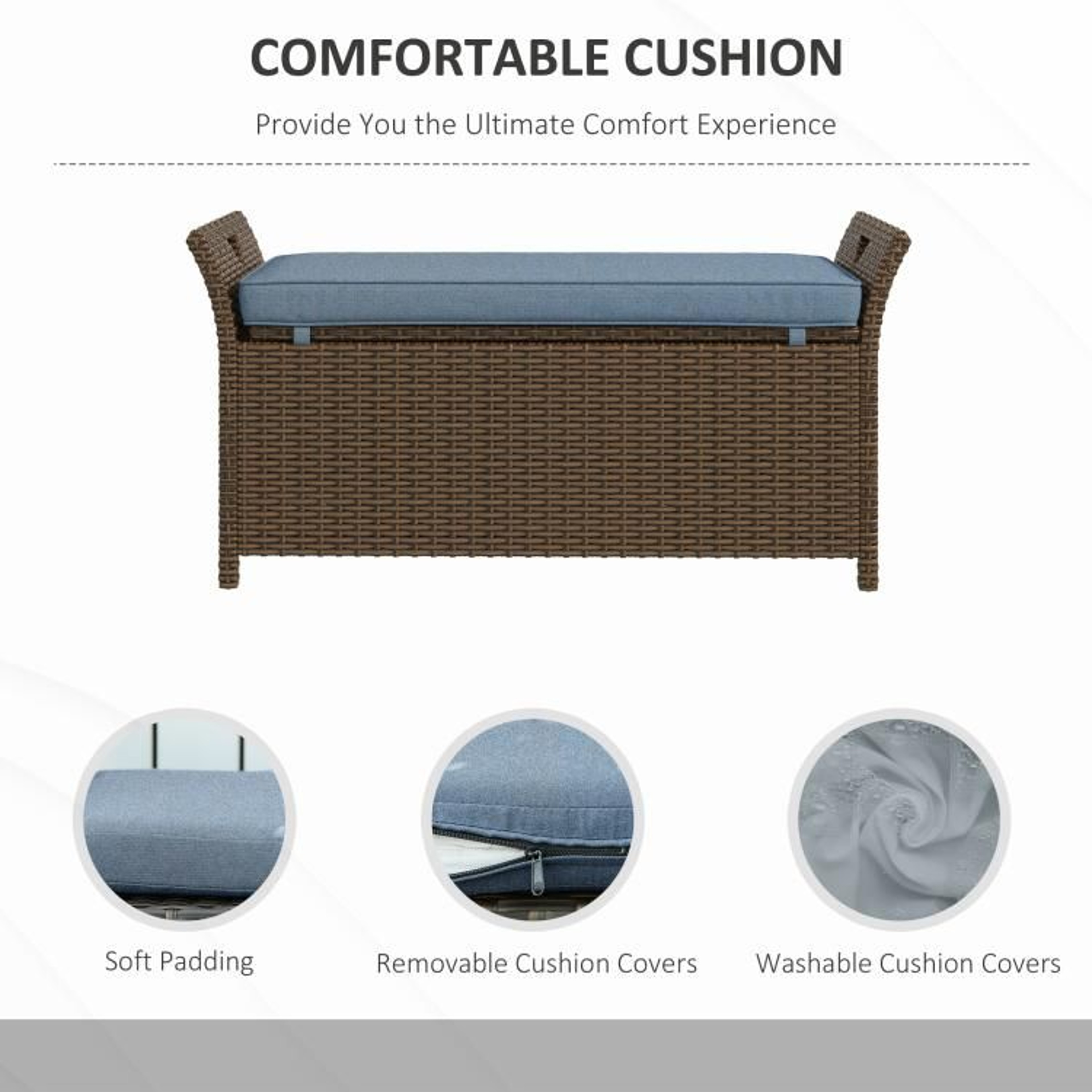 Outdoor Wicker Storage Bench With Cushion  29 Gallon 2Seater Rattan Deck Box 3