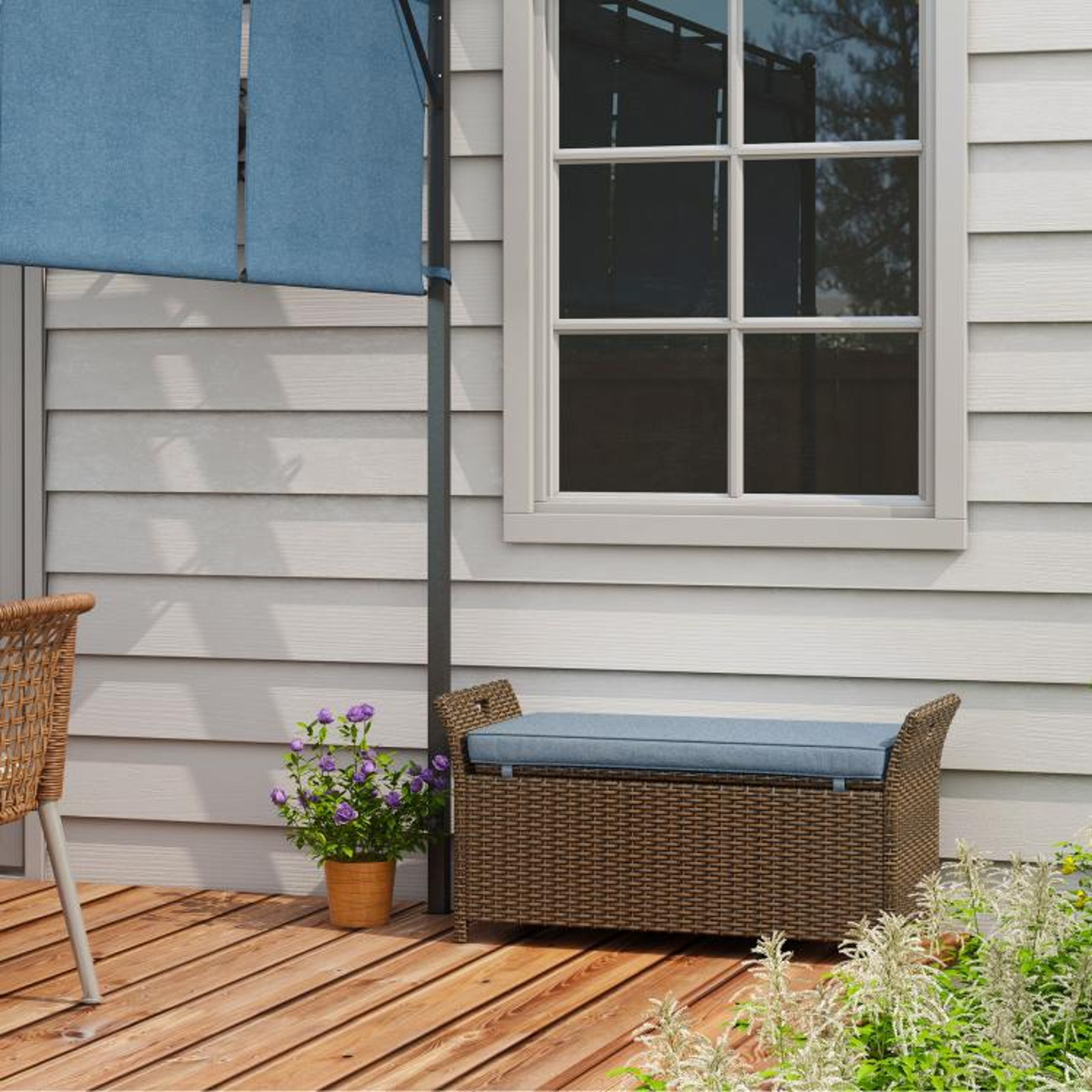 Outdoor Wicker Storage Bench With Cushion  29 Gallon 2Seater Rattan Deck Box 5