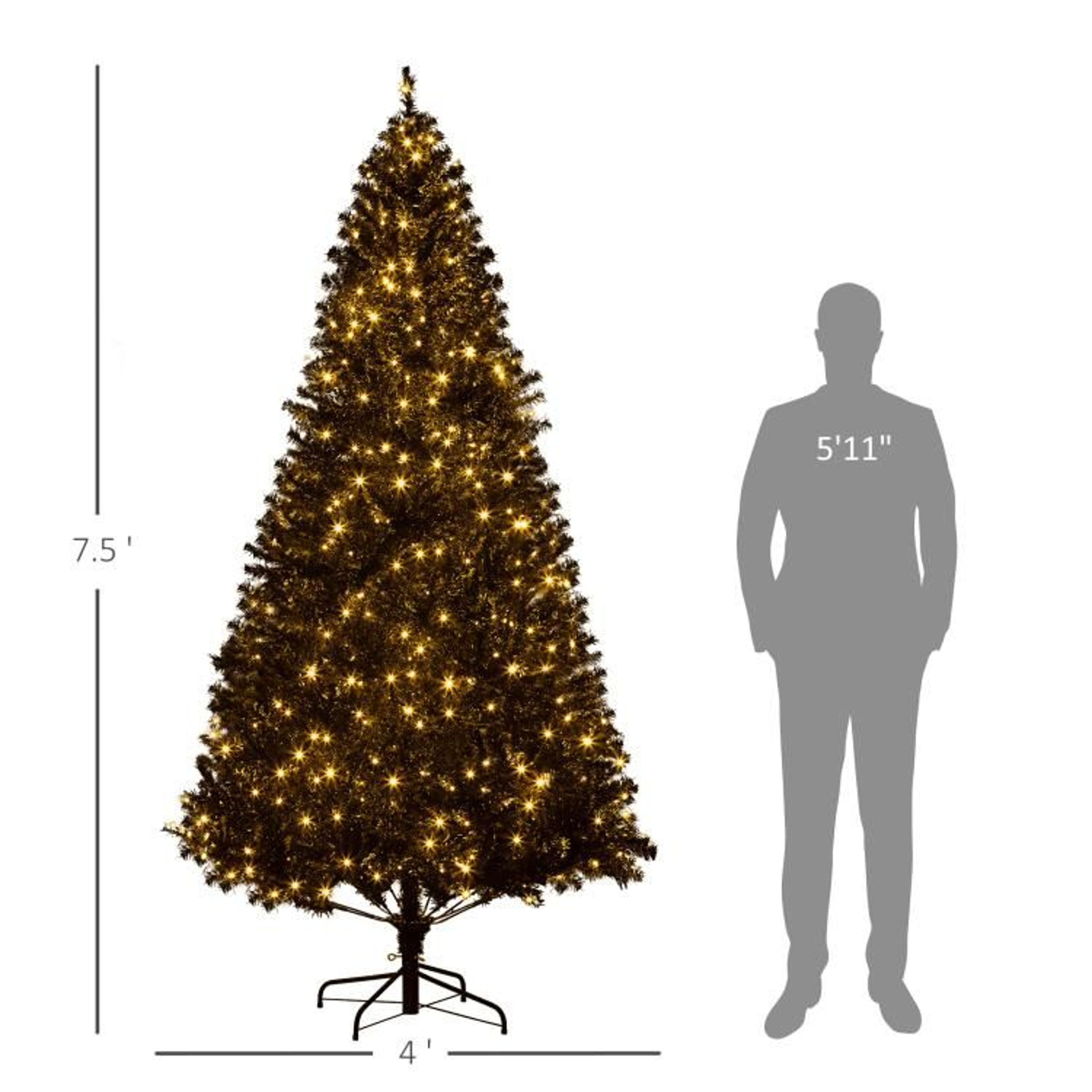 75 FT PreLit Black Artificial Christmas Tree With 500 Warm White LED Lights 3