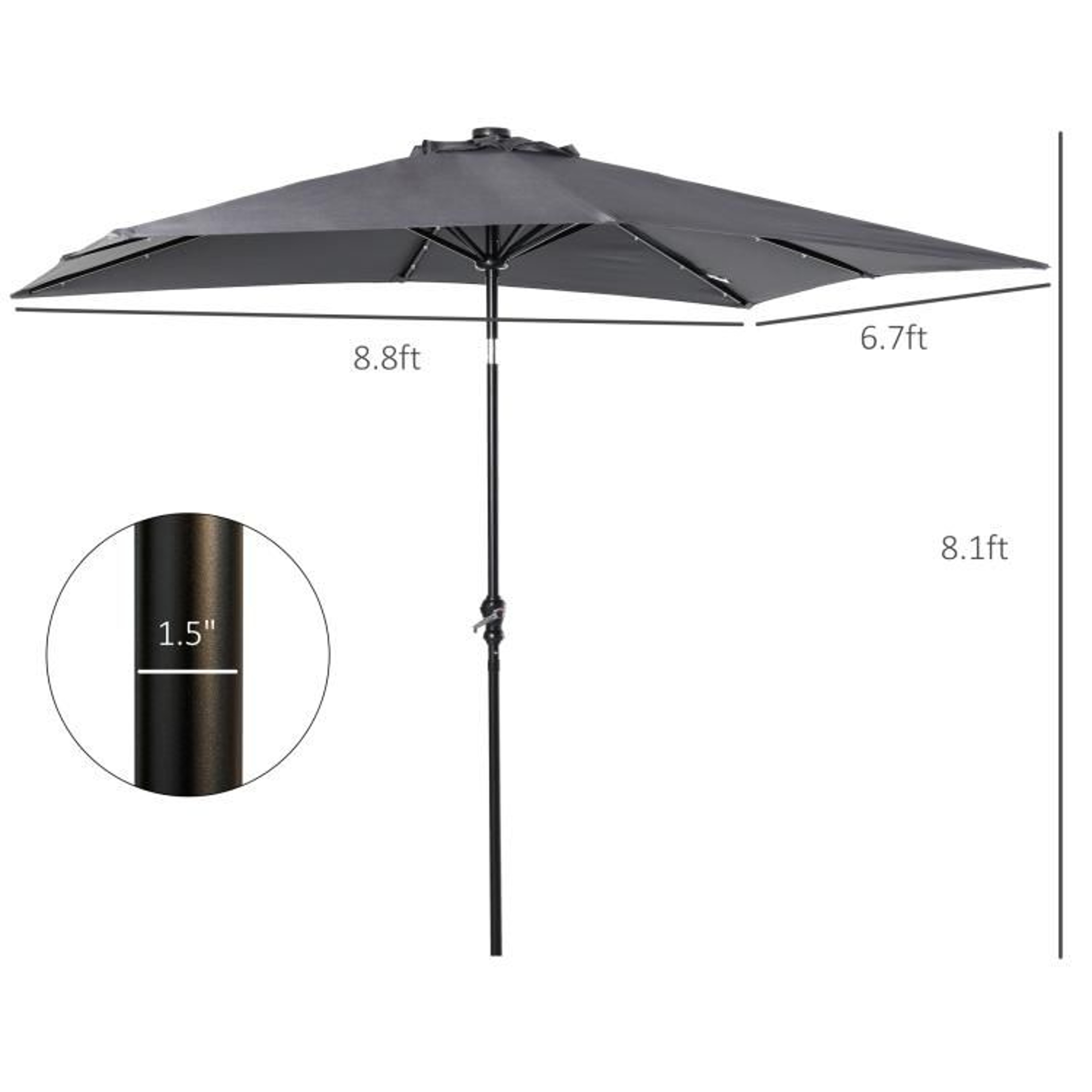 9 X 7 Ft Solar LED Patio Umbrella With Tilt And Crank  Gray 3