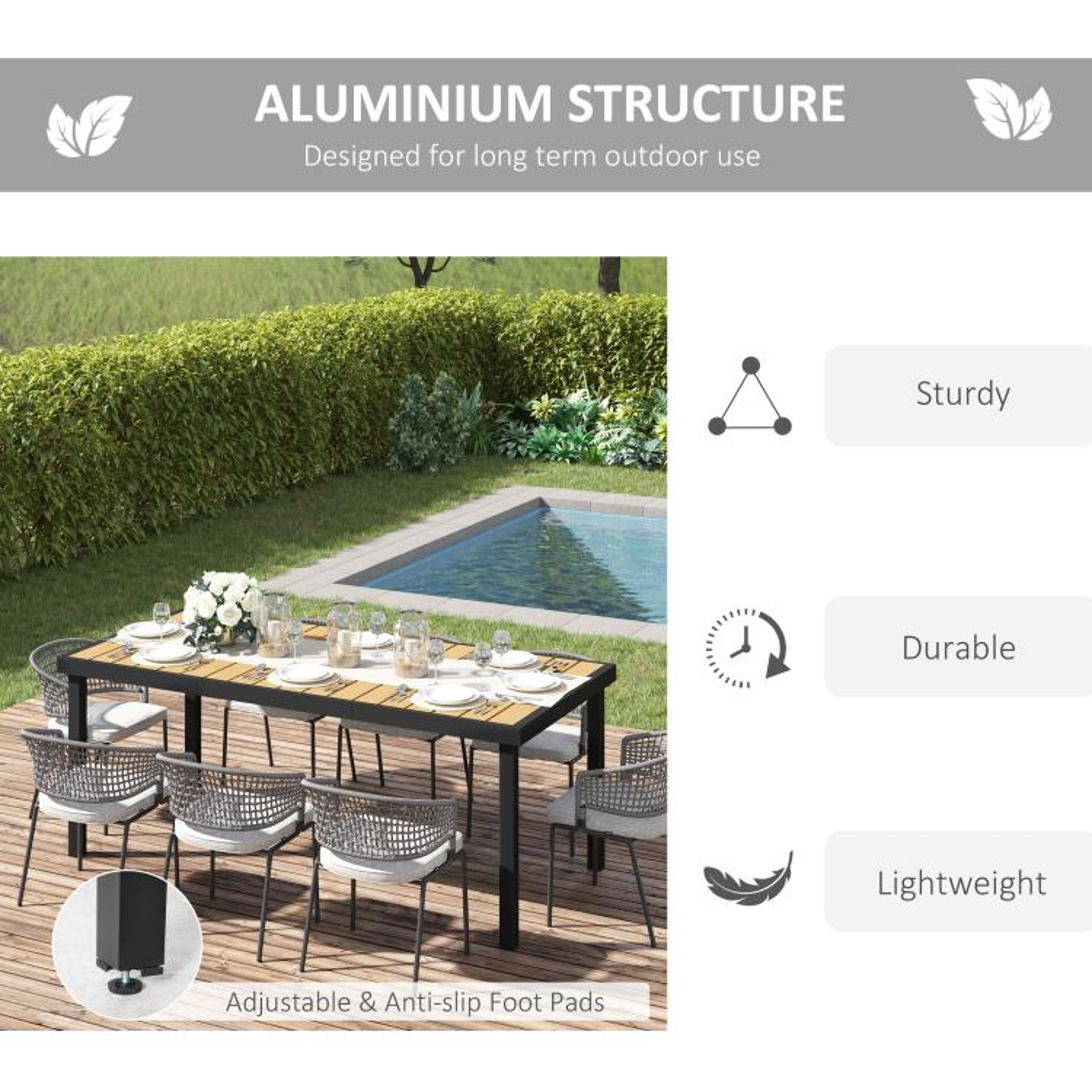 Outdoor Dining Table For 8 With Aluminum Frame And Faux Wood Top 4