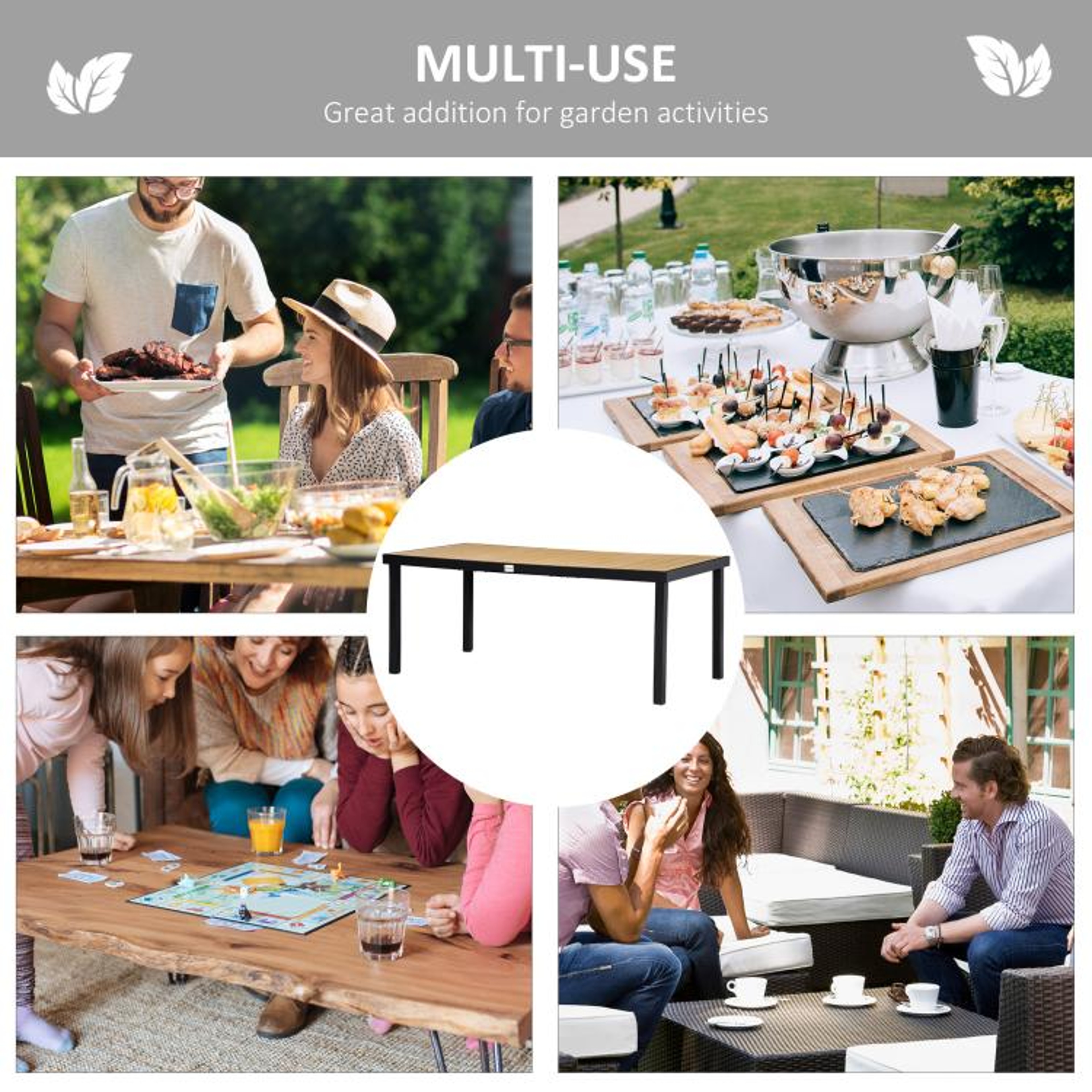 Outdoor Dining Table For 8 With Aluminum Frame And Faux Wood Top 3