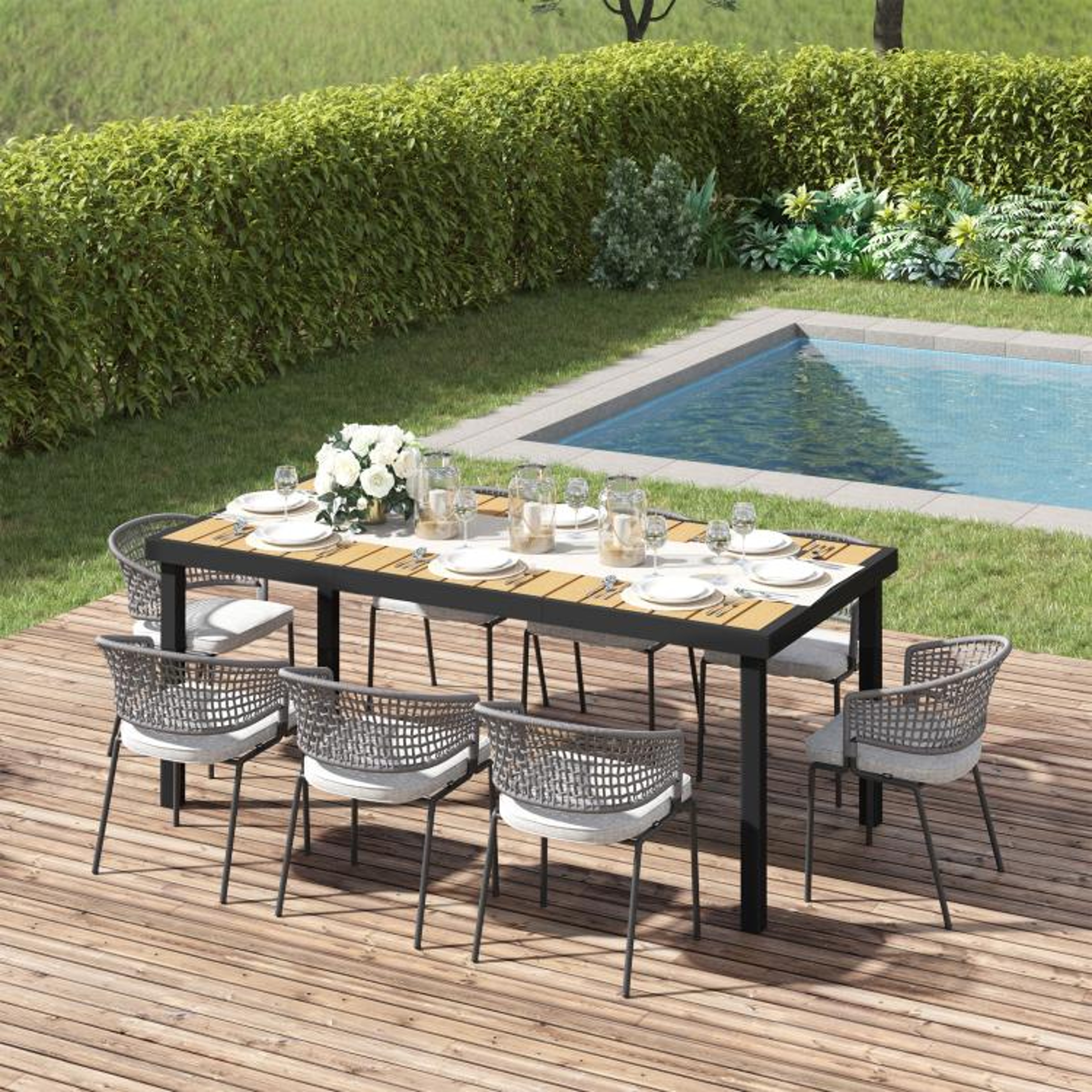 Outdoor Dining Table For 8 With Aluminum Frame And Faux Wood Top 2