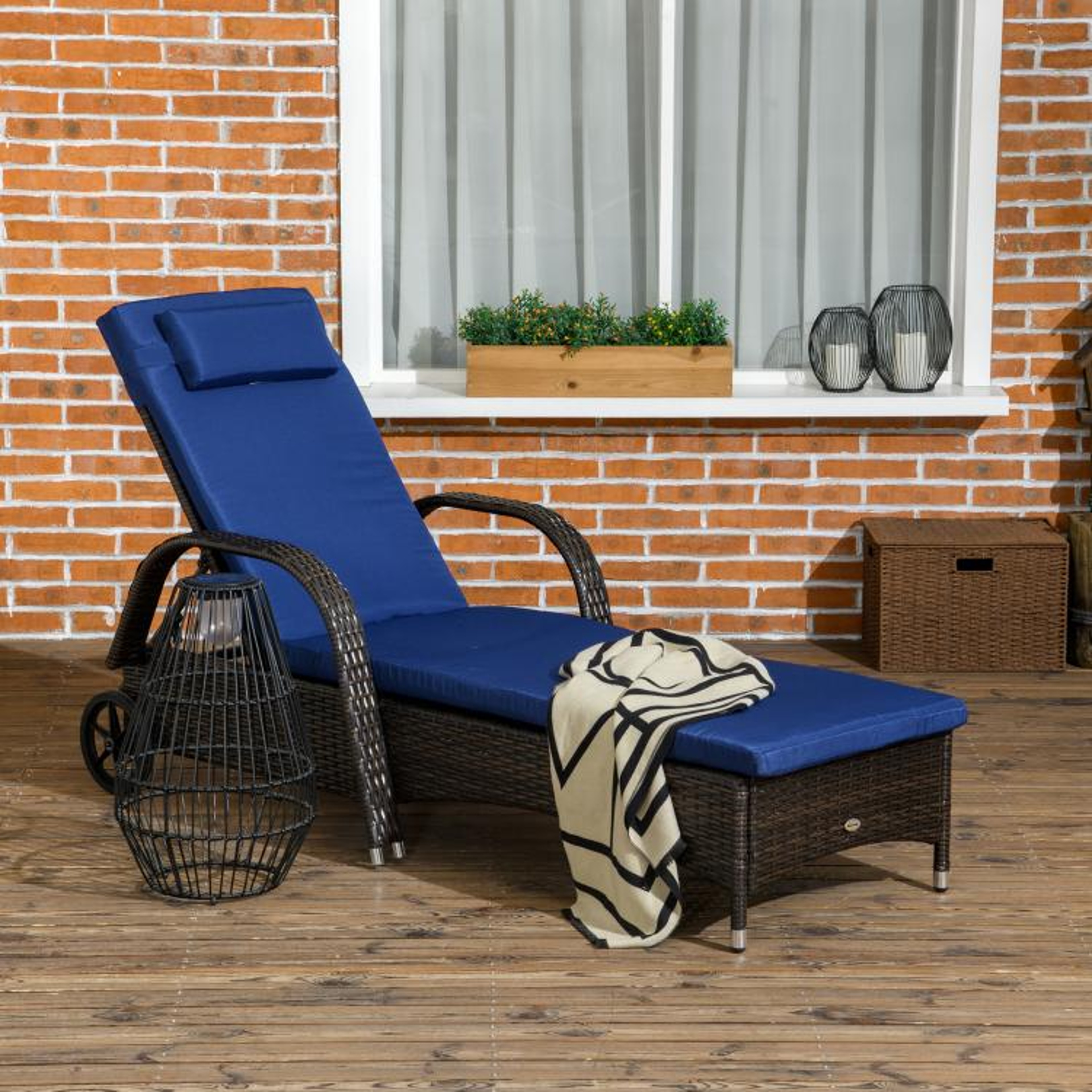 Outdoor Reclining Chaise Lounge Chair With Cushion And Wheels  Brown 2