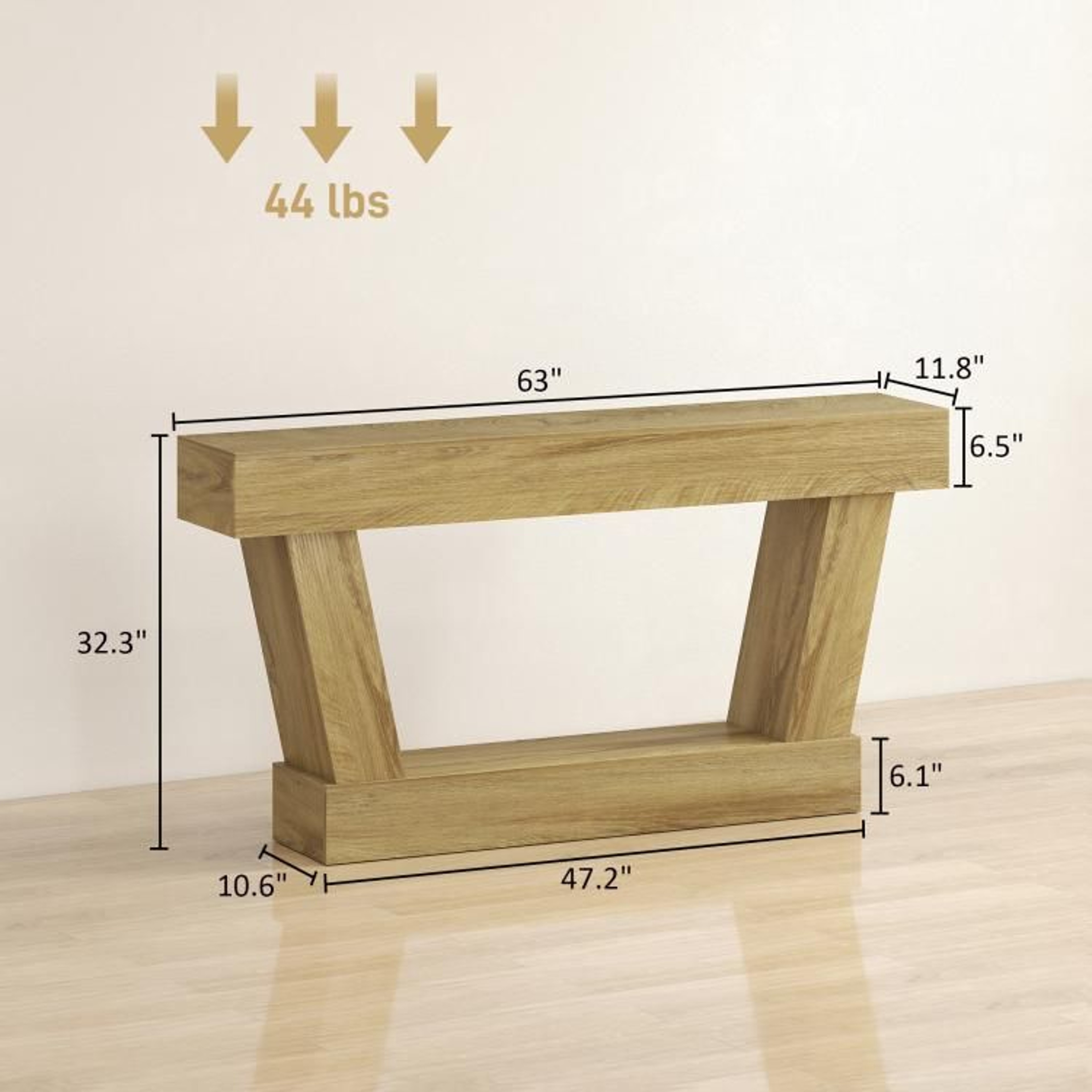 63Inch Vintage Console Table With Open Storage Shelf  Distressed Oak Finish 5