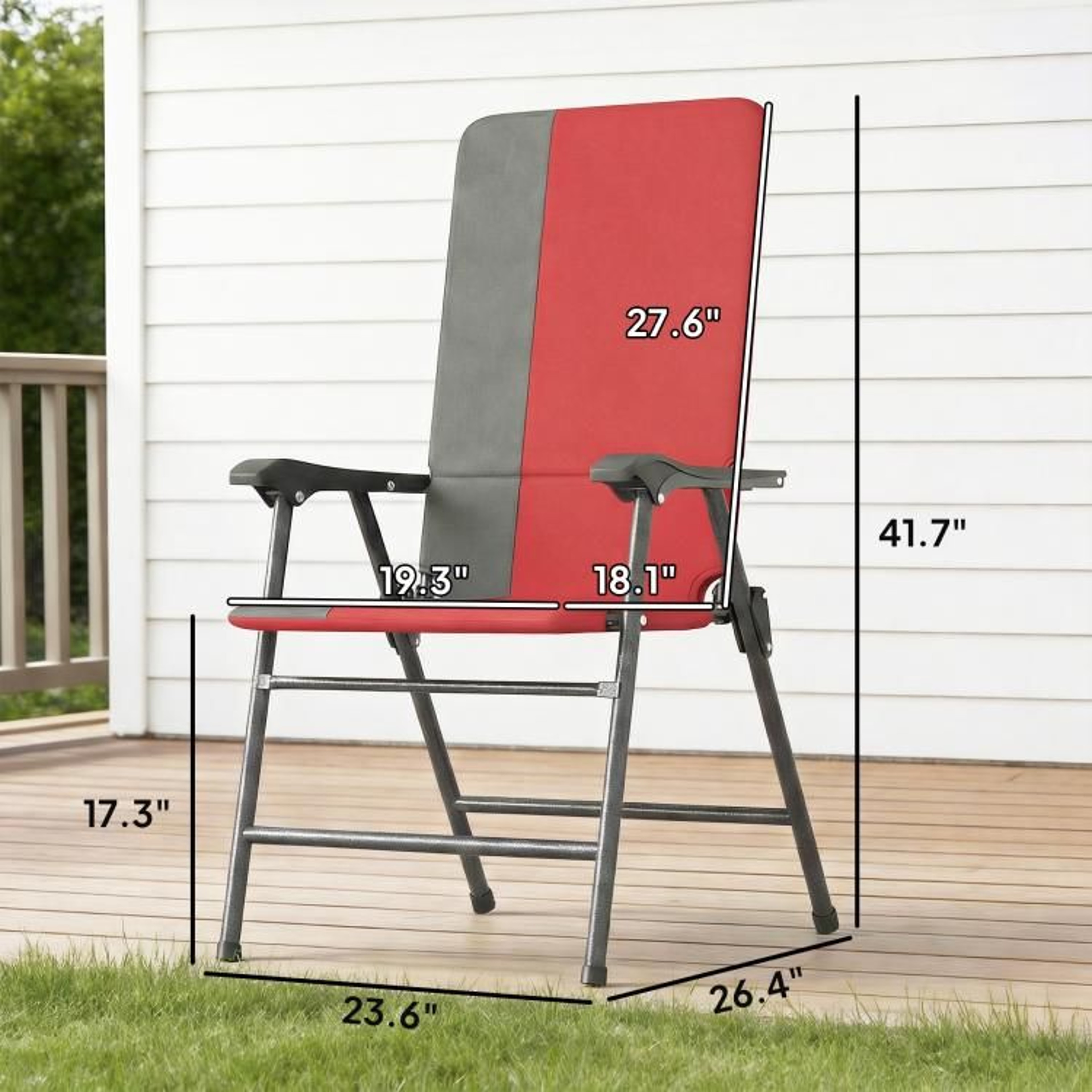 Folding Patio Chairs Set Of 2 With Padded High Backs And Armrests Red 3