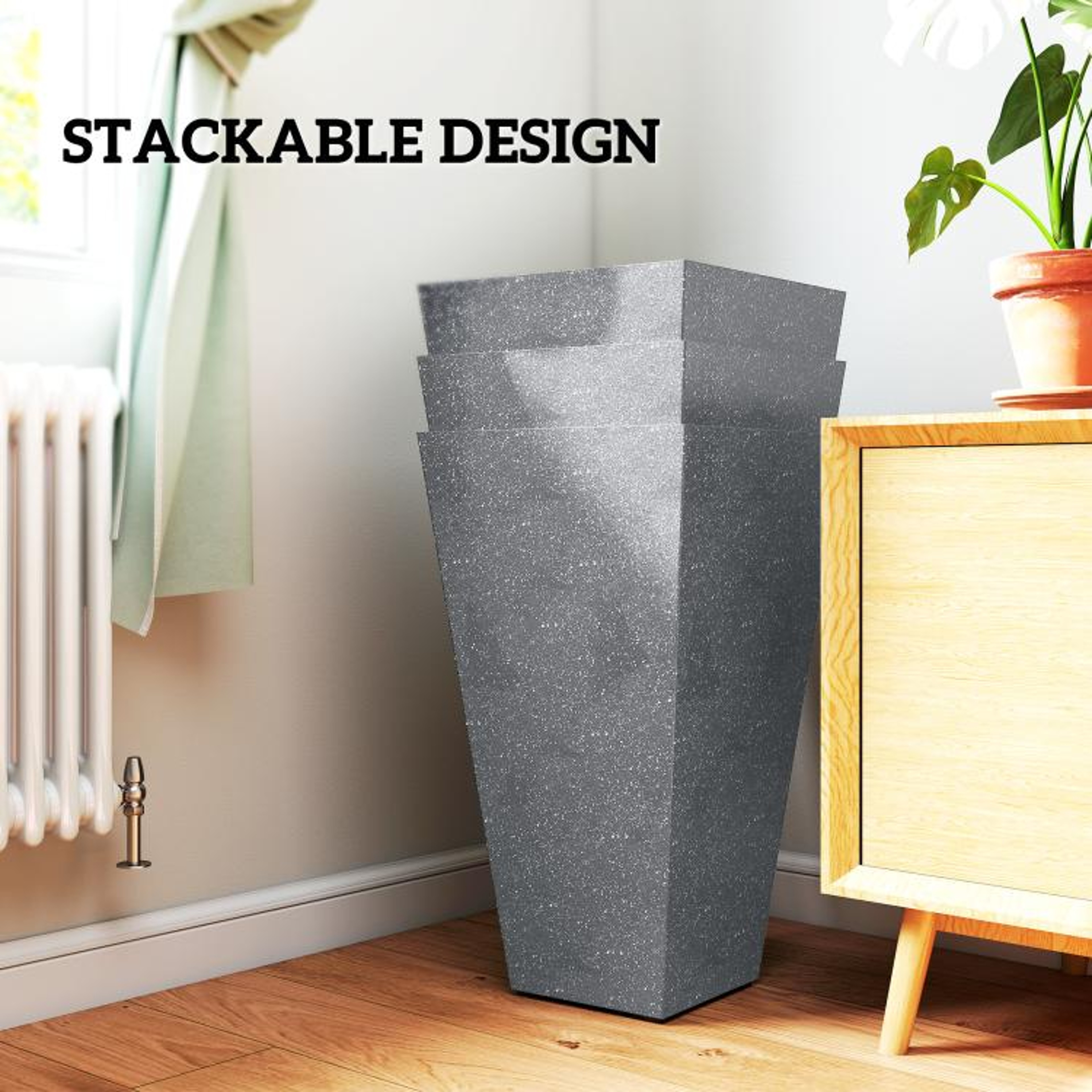 28 Inch Tall Planters Set Of 3 With Marble Finish And Drainage Holes  Gray 3