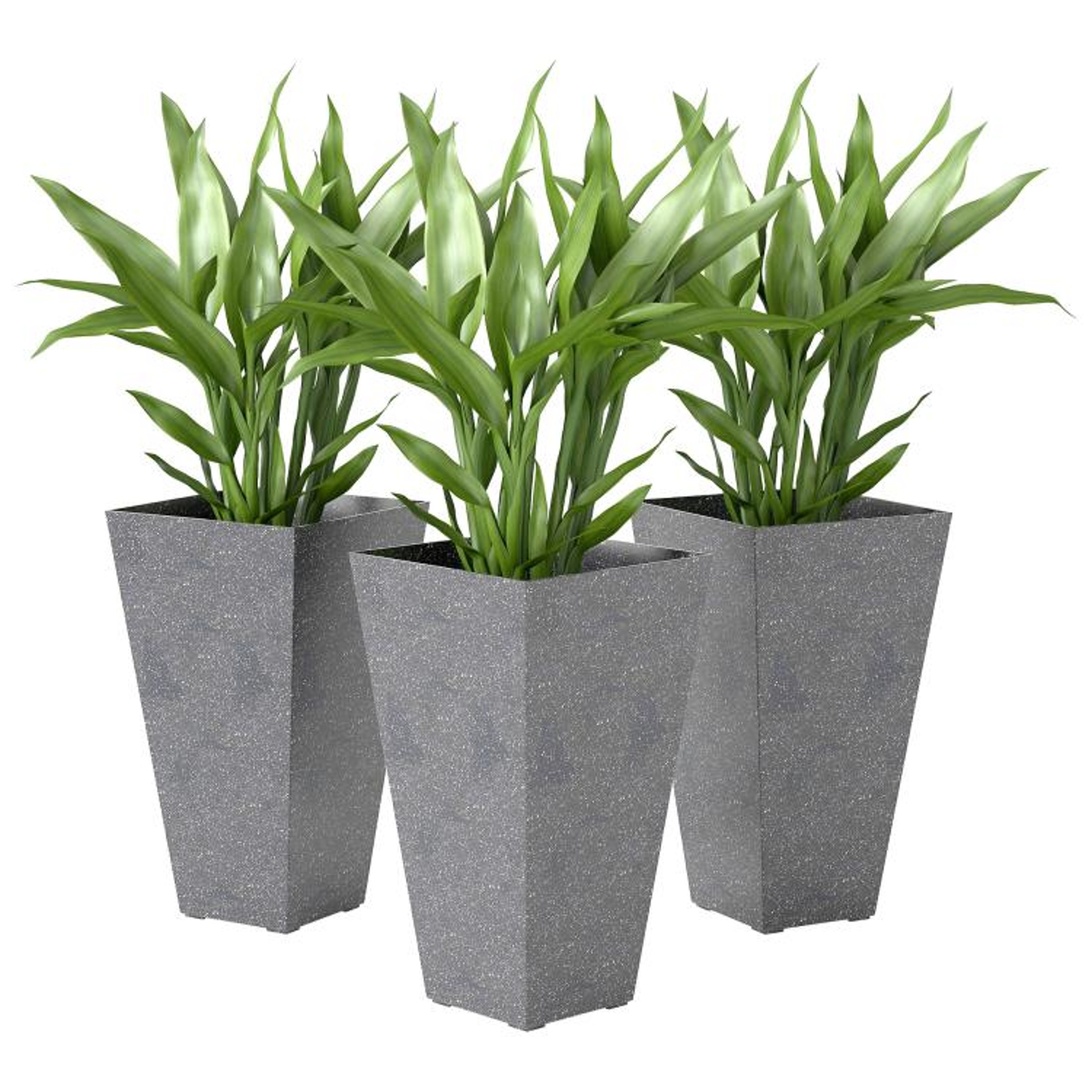 28 Inch Tall Planters Set Of 3 With Marble Finish And Drainage Holes  Gray 0