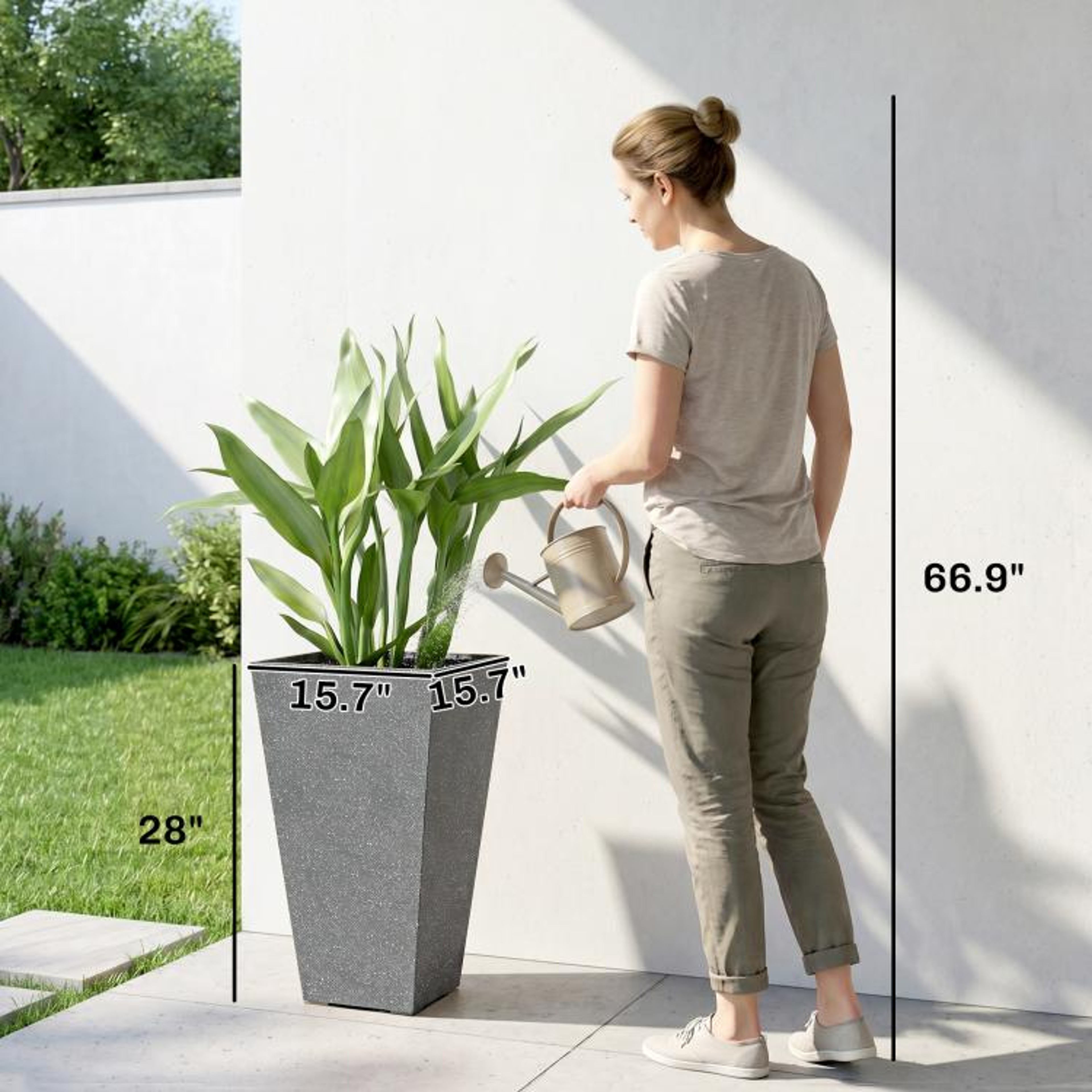 28 Inch Tall Planters Set Of 3 With Marble Finish And Drainage Holes  Gray 5