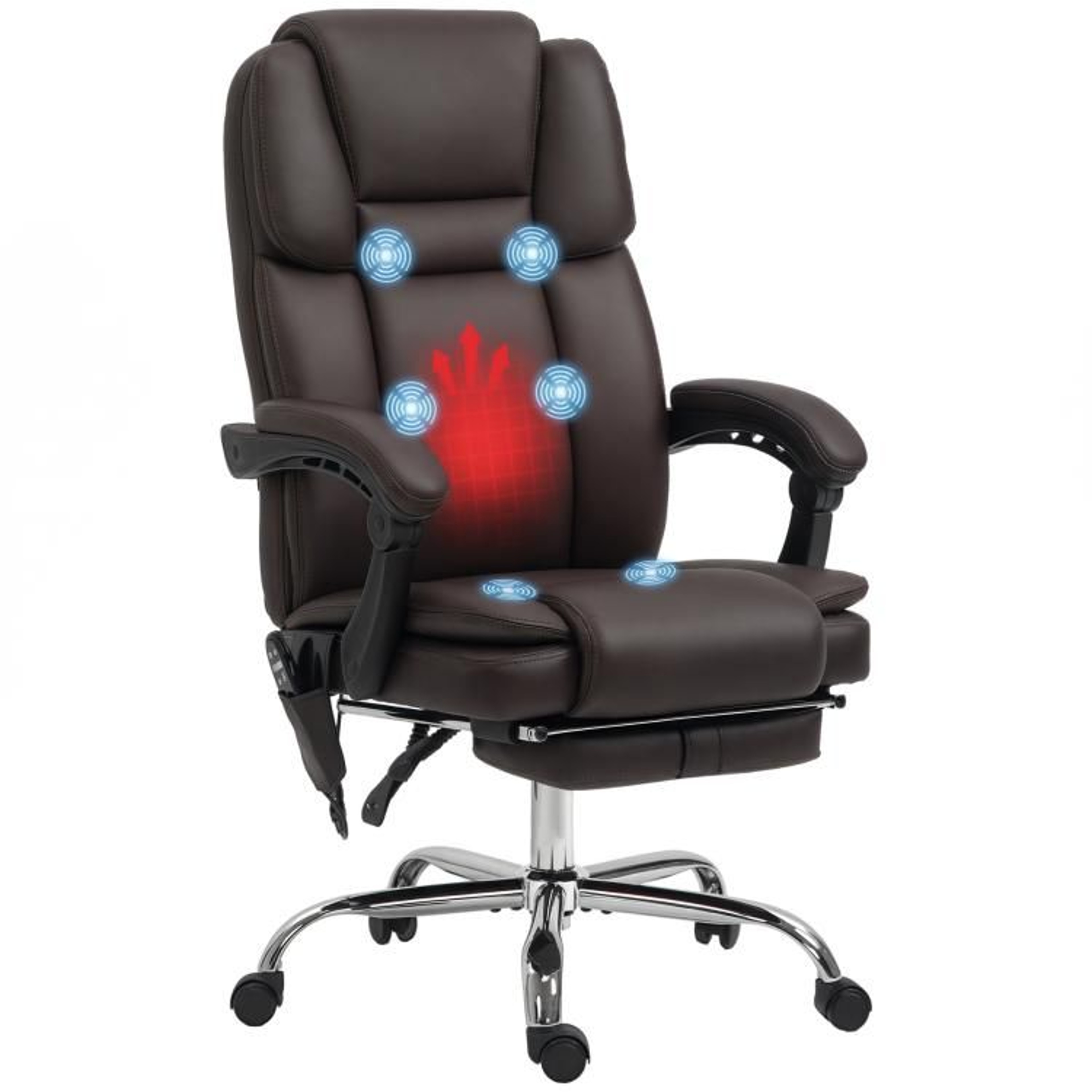 6Point Massage Executive Office Chair With Heat And Reclining Footrest  Brown 0