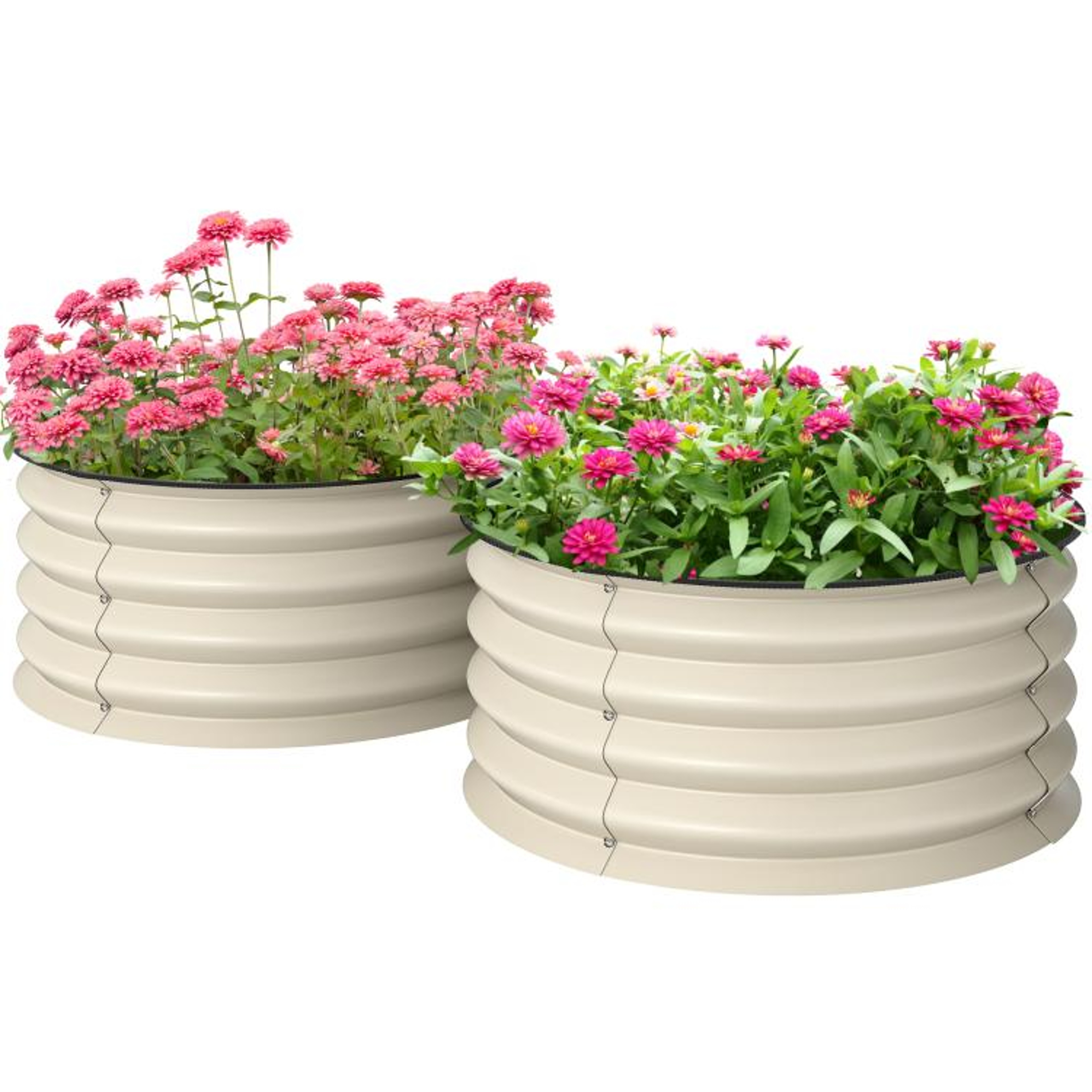 Set Of 2 Galvanized Metal Raised Garden Beds With Safety Edging  Cream 0