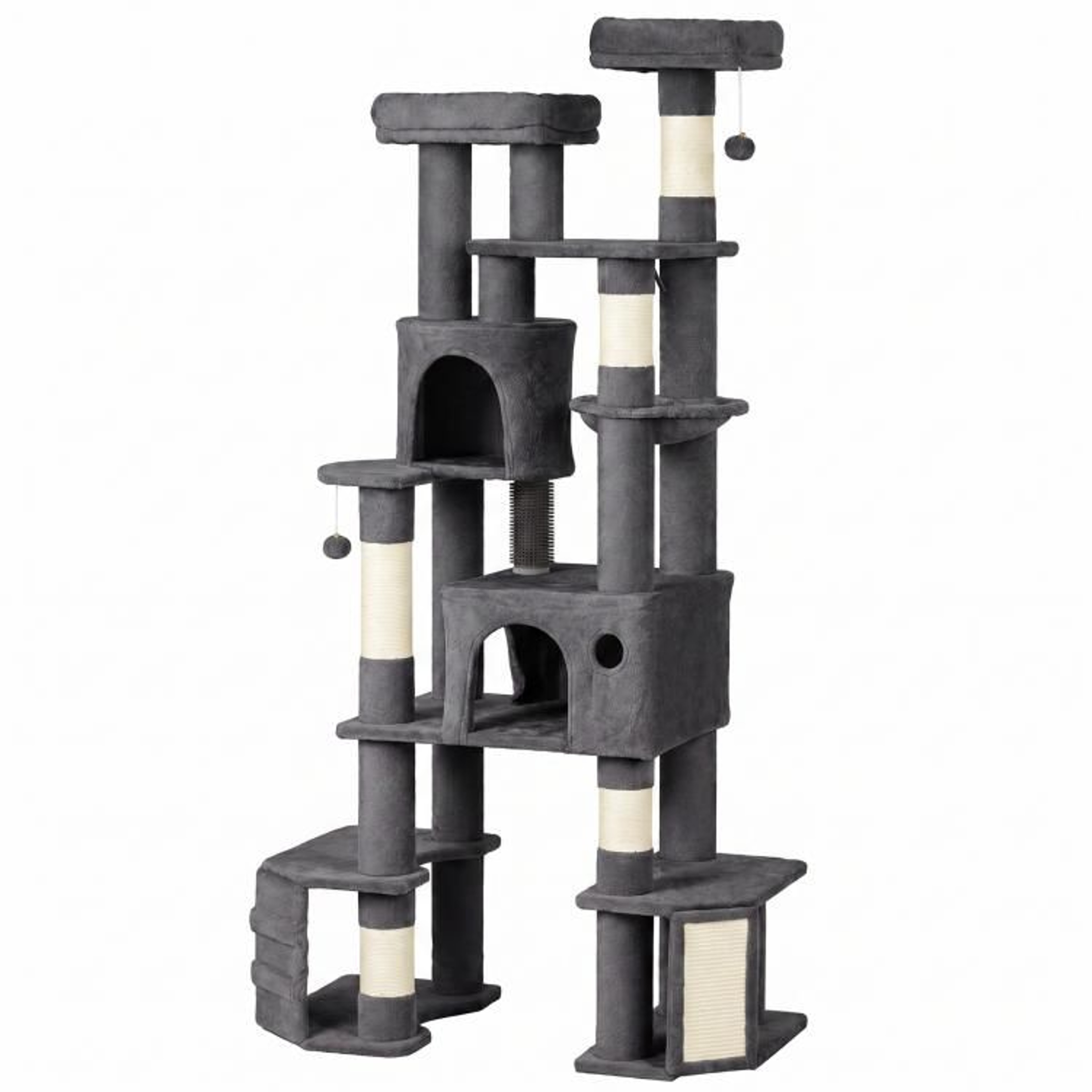 79Inch Large Cat Tree Tower With Dual Base And Cat Condos Dark Gray 1