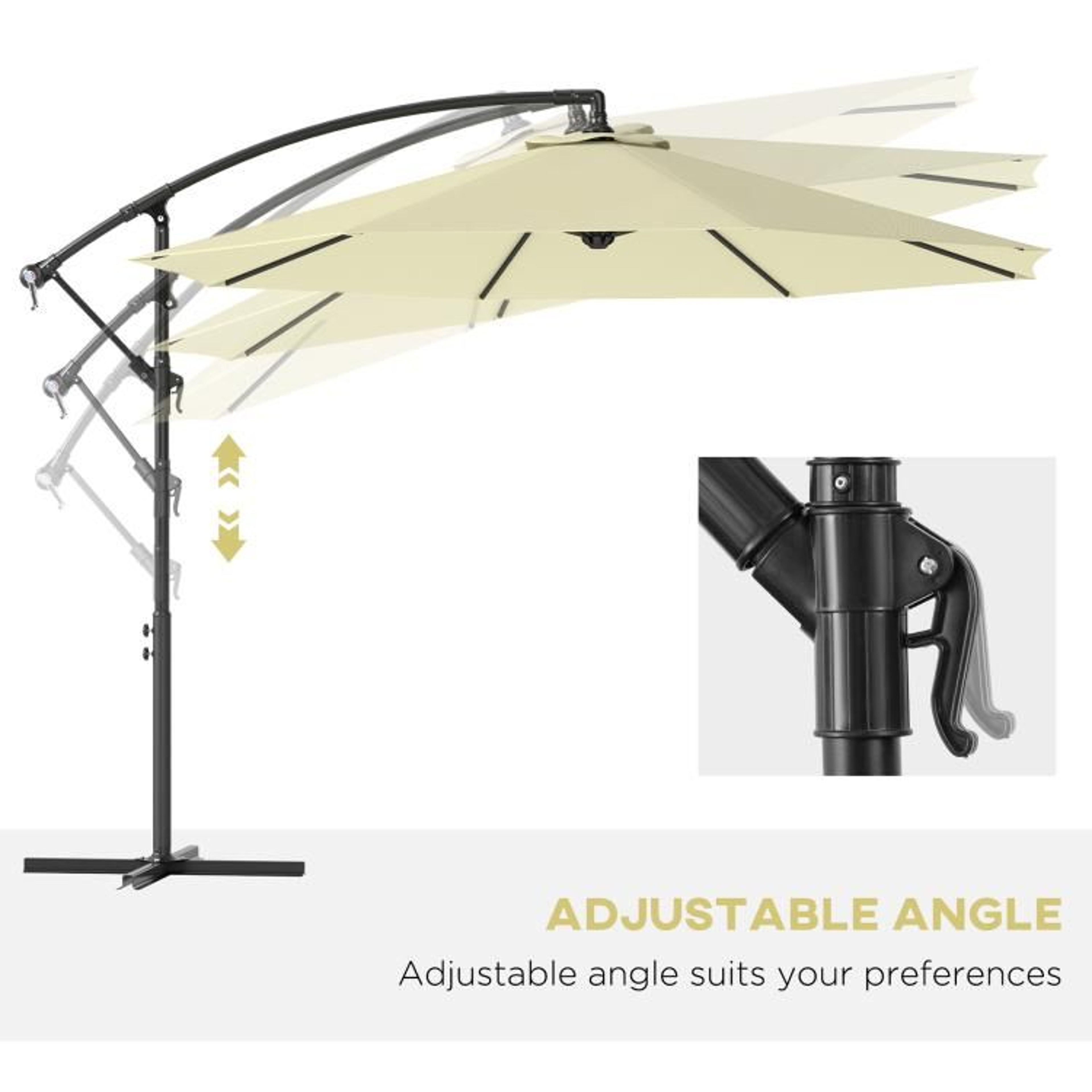 10 Ft Cantilever Patio Umbrella With Tilt Crank And Cross Base Beige 4