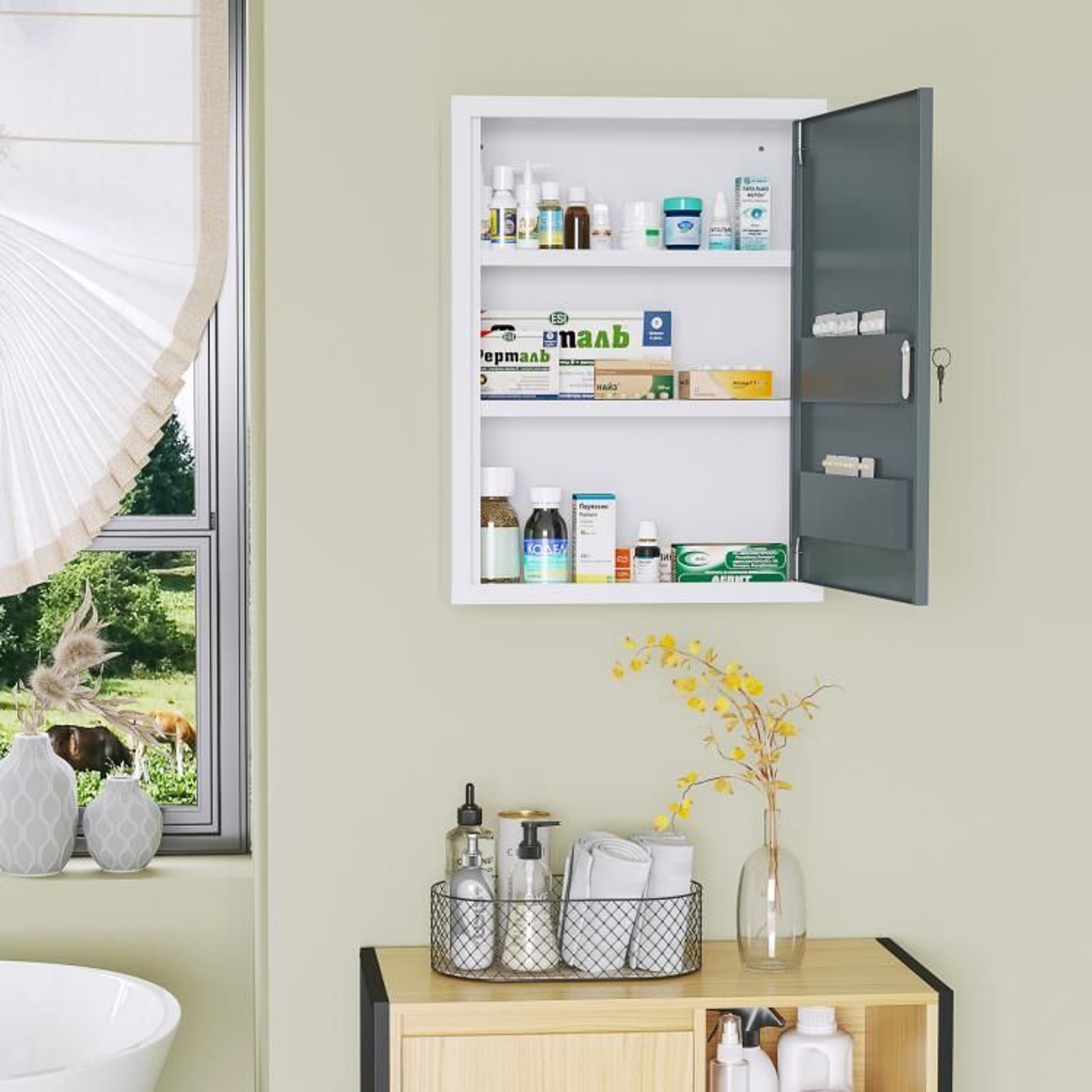 Locking Wall Mounted Medicine Cabinet With 3Tier Shelves And Door Storage White 1