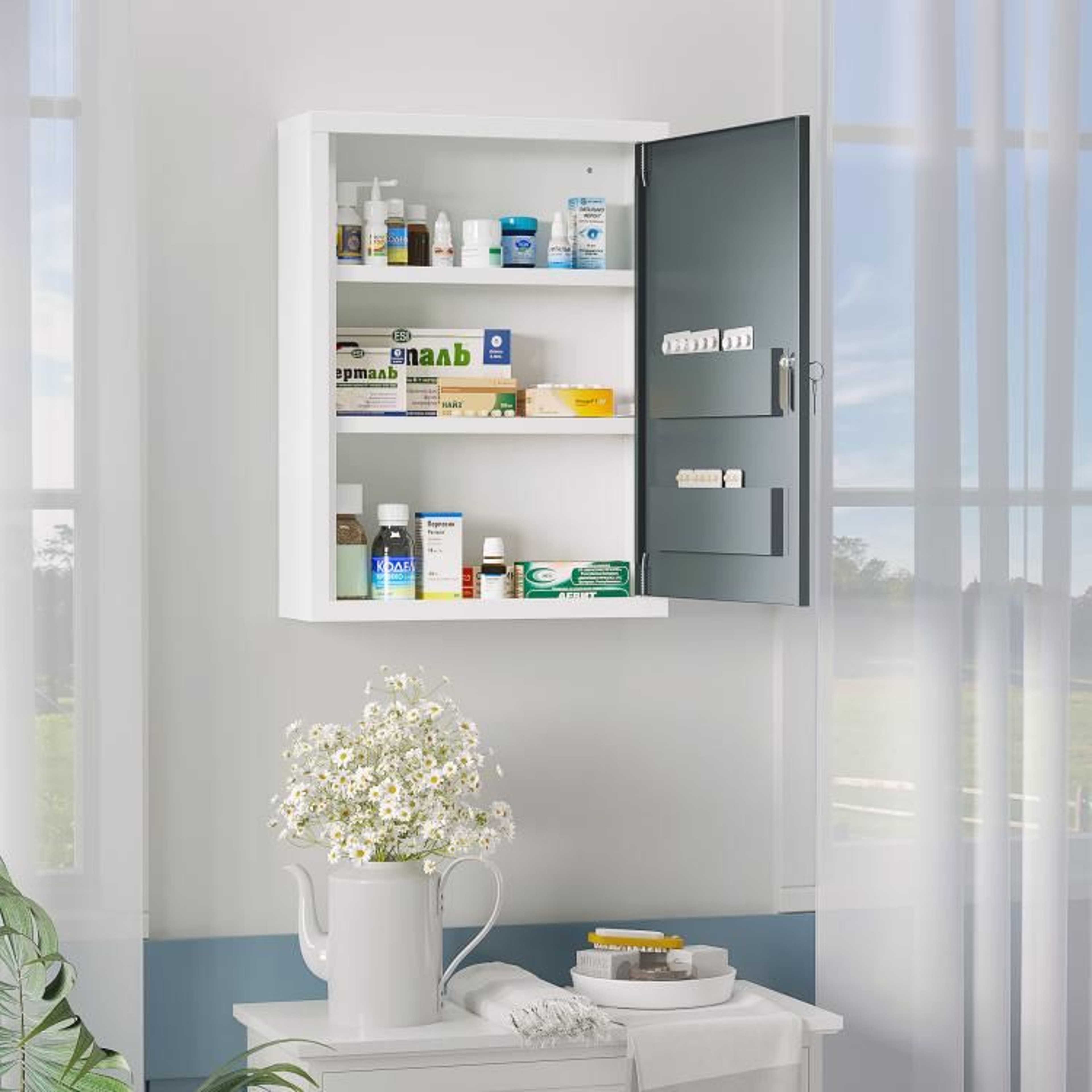 Locking Wall Mounted Medicine Cabinet With 3Tier Shelves And Door Storage White 5