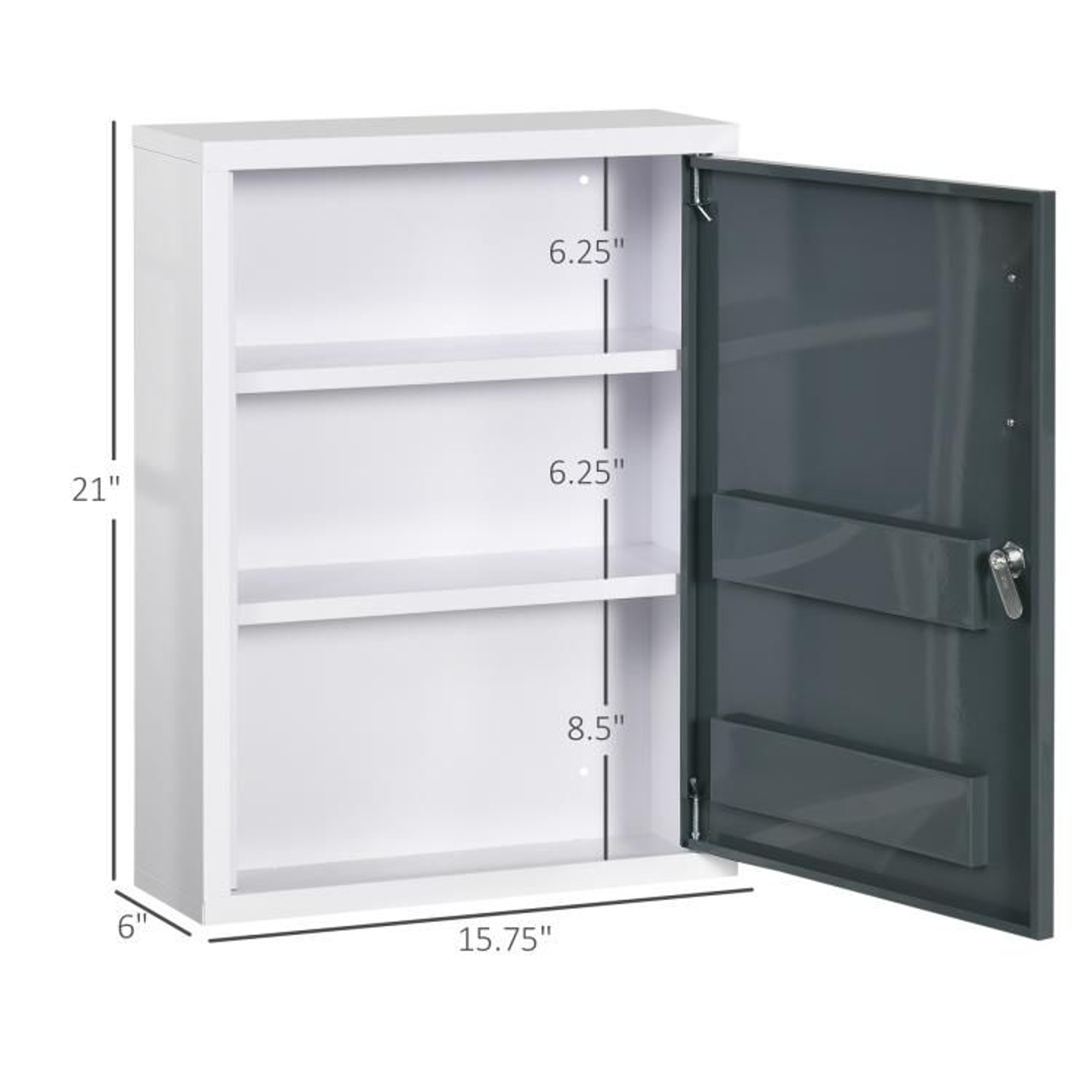 Locking Wall Mounted Medicine Cabinet With 3Tier Shelves And Door Storage White 4