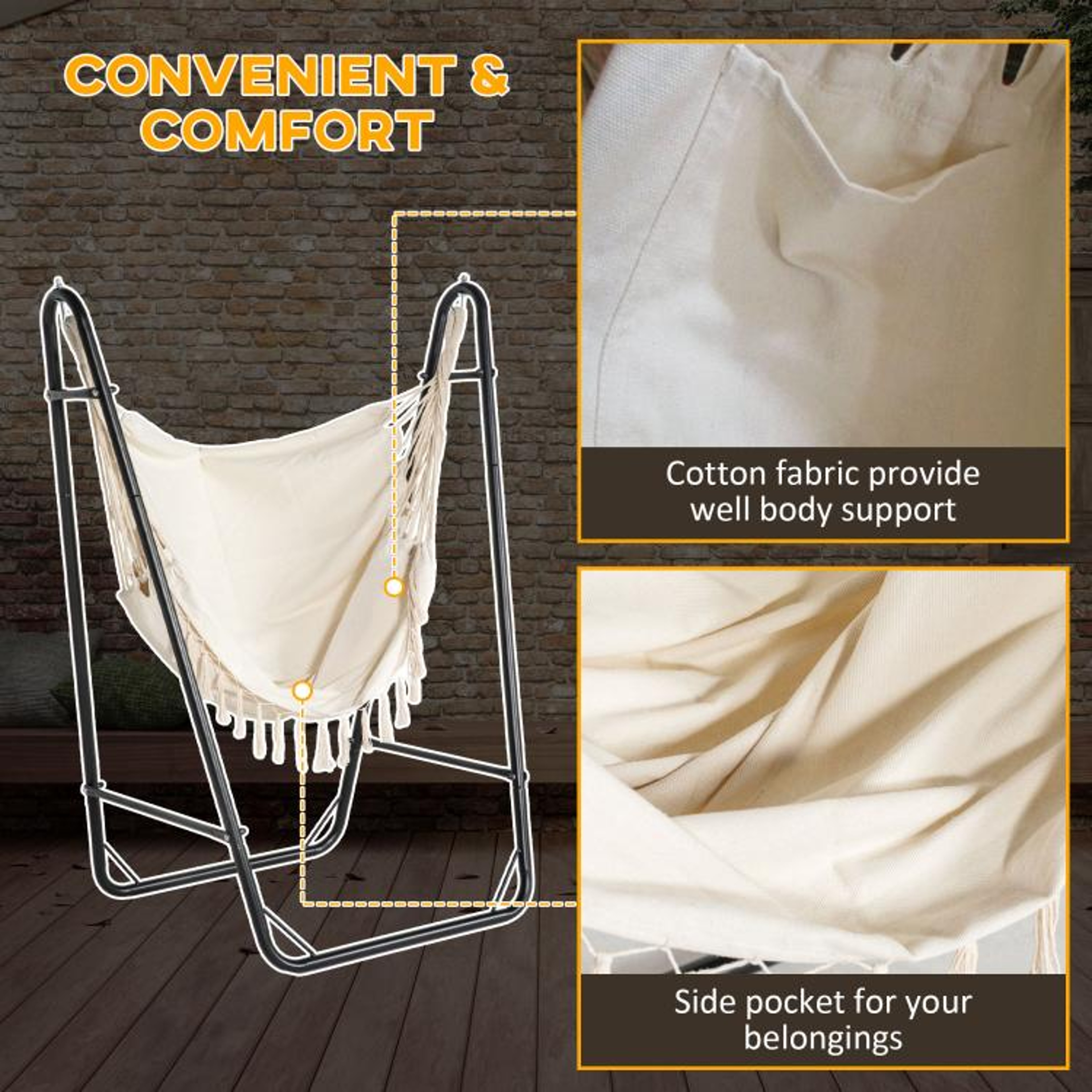 Hammock Swing Chair With UShaped Stand And Side Pocket  Cream White 0