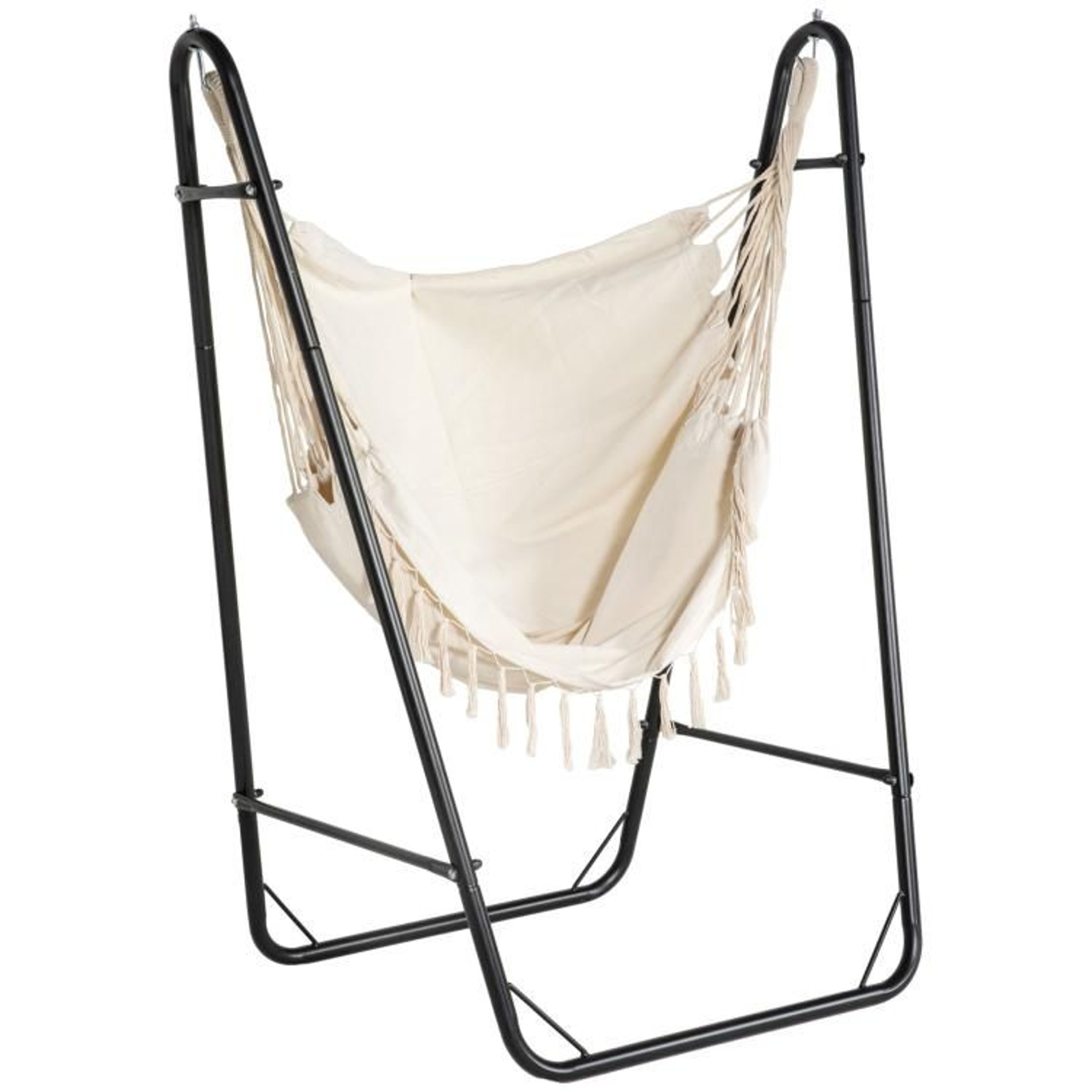 Hammock Swing Chair With UShaped Stand And Side Pocket  Cream White 1